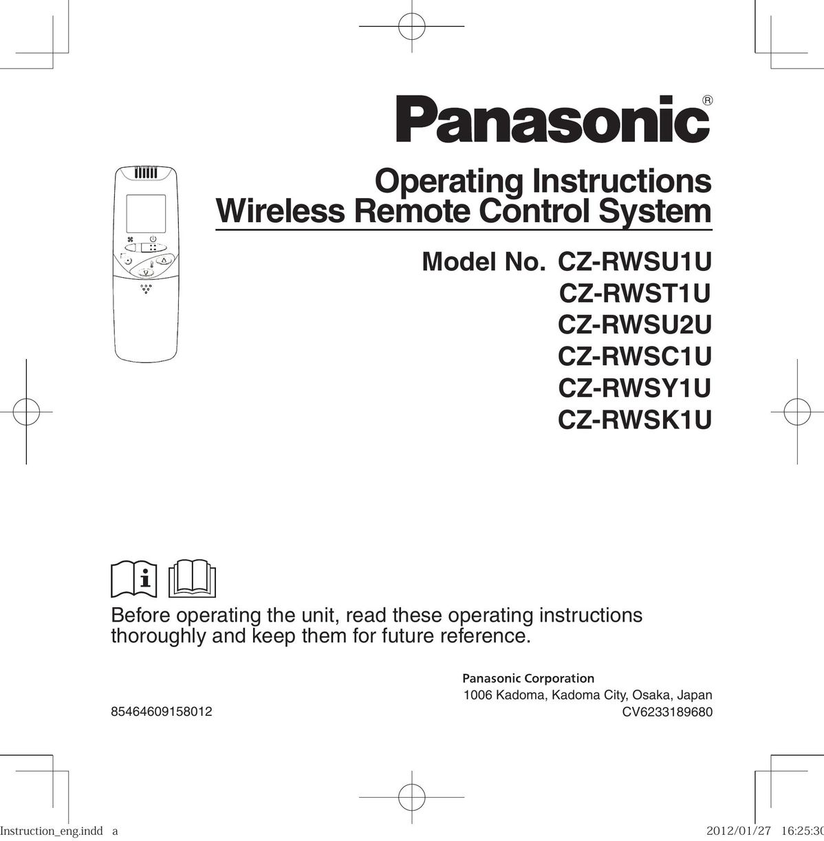 Panasonic CZ-RWSK1U Universal Remote User Manual