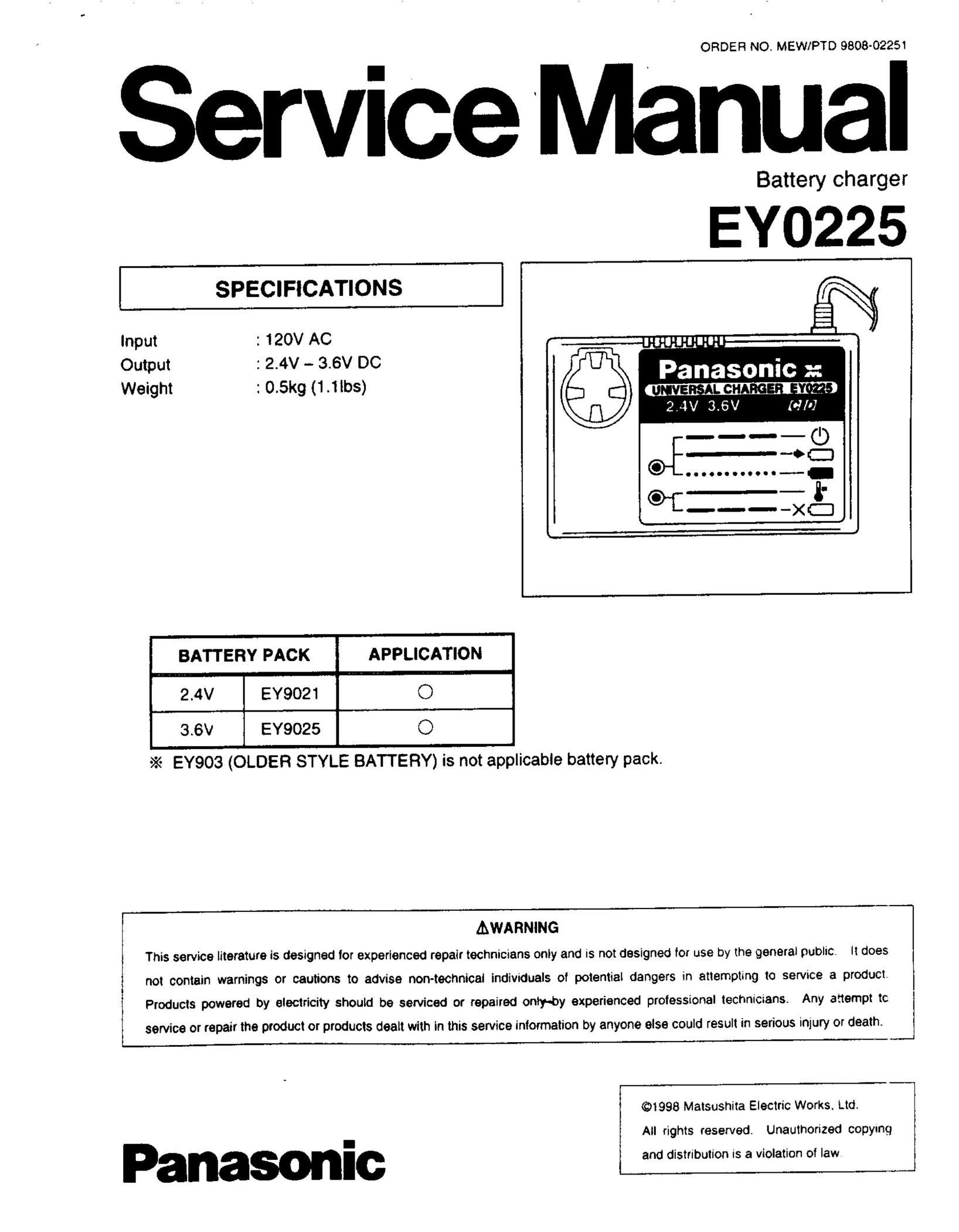 Panasonic EY0225 Universal Remote User Manual