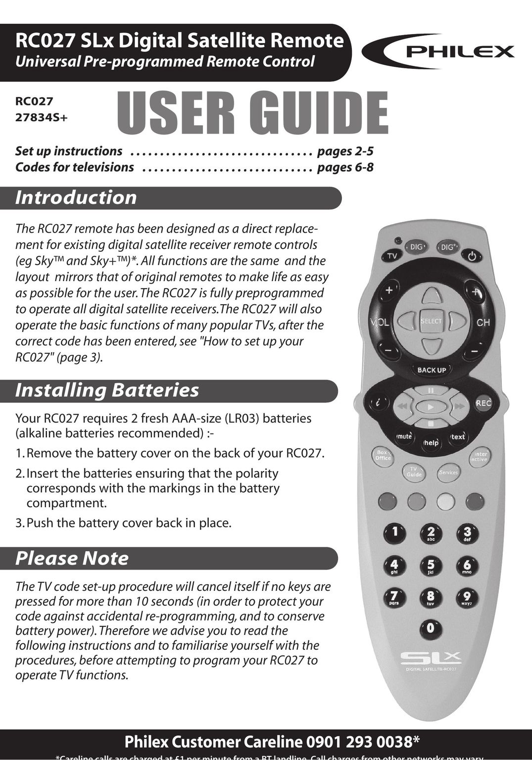 Philex RC027 SLX Universal Remote User Manual