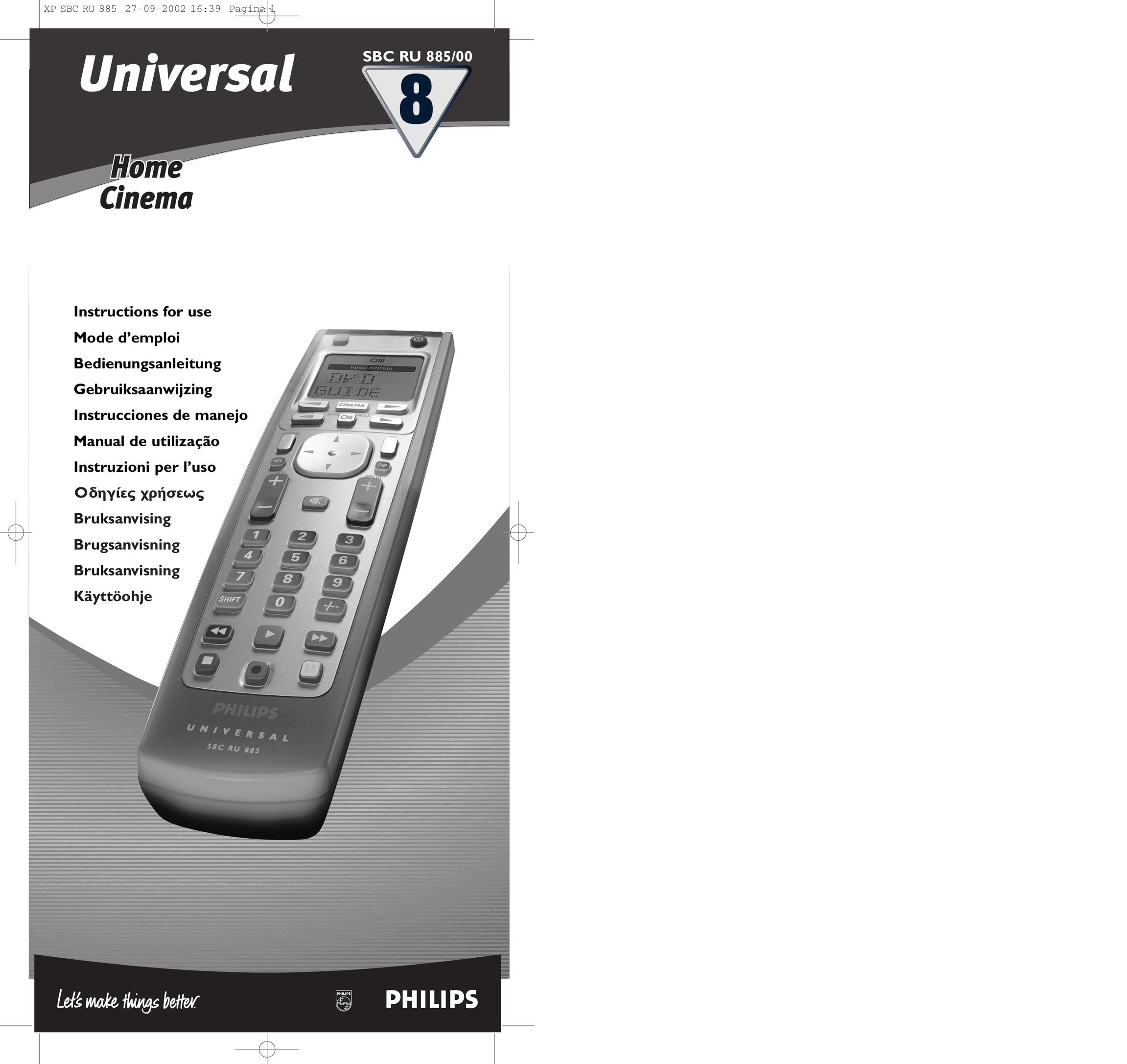 Pioneer SBC RU 885/00 Universal Remote User Manual