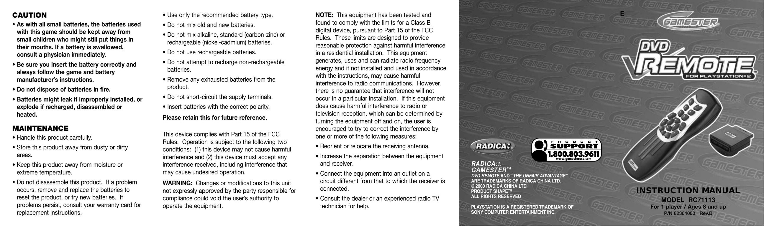 Radica Games RC71113 Universal Remote User Manual