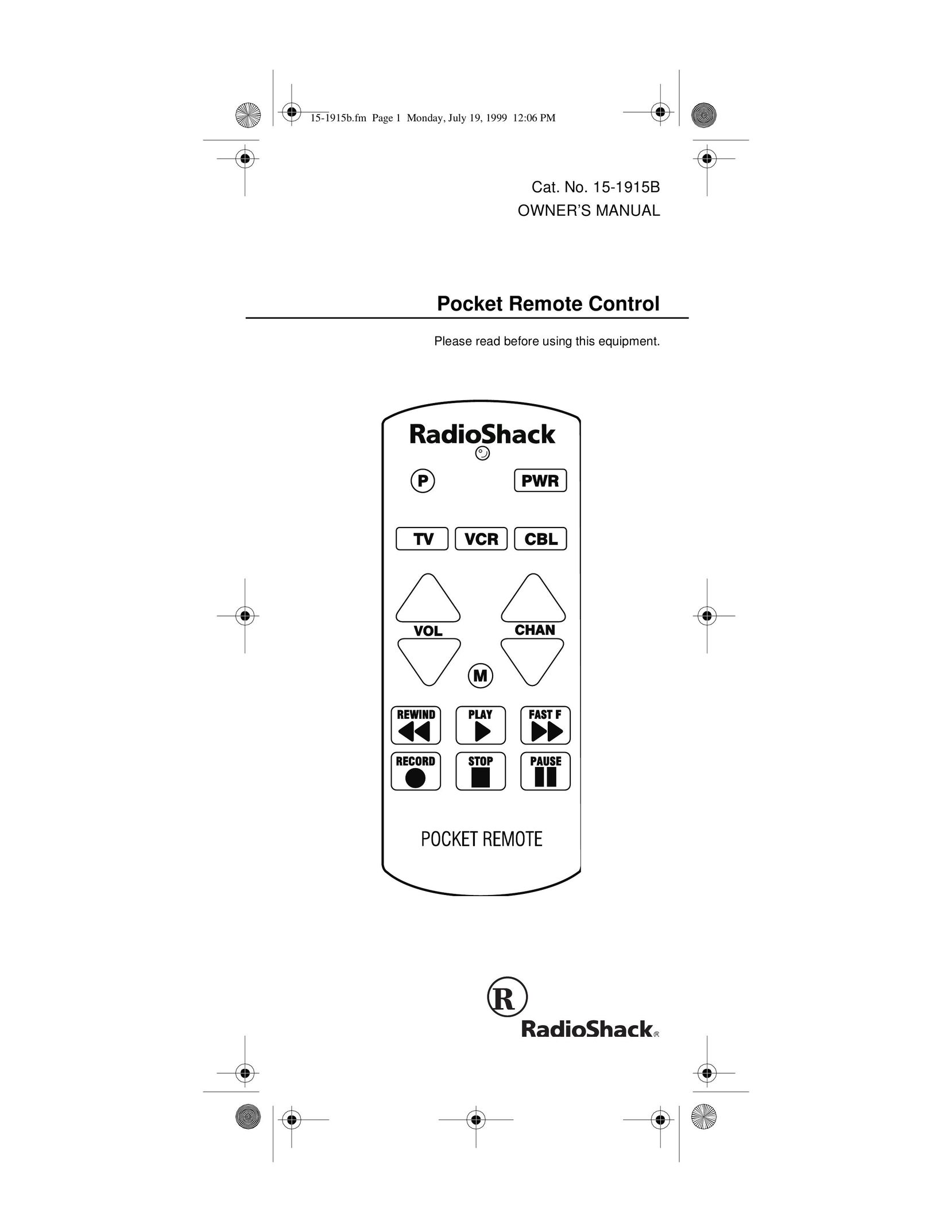Radio Shack 15-1915B Universal Remote User Manual