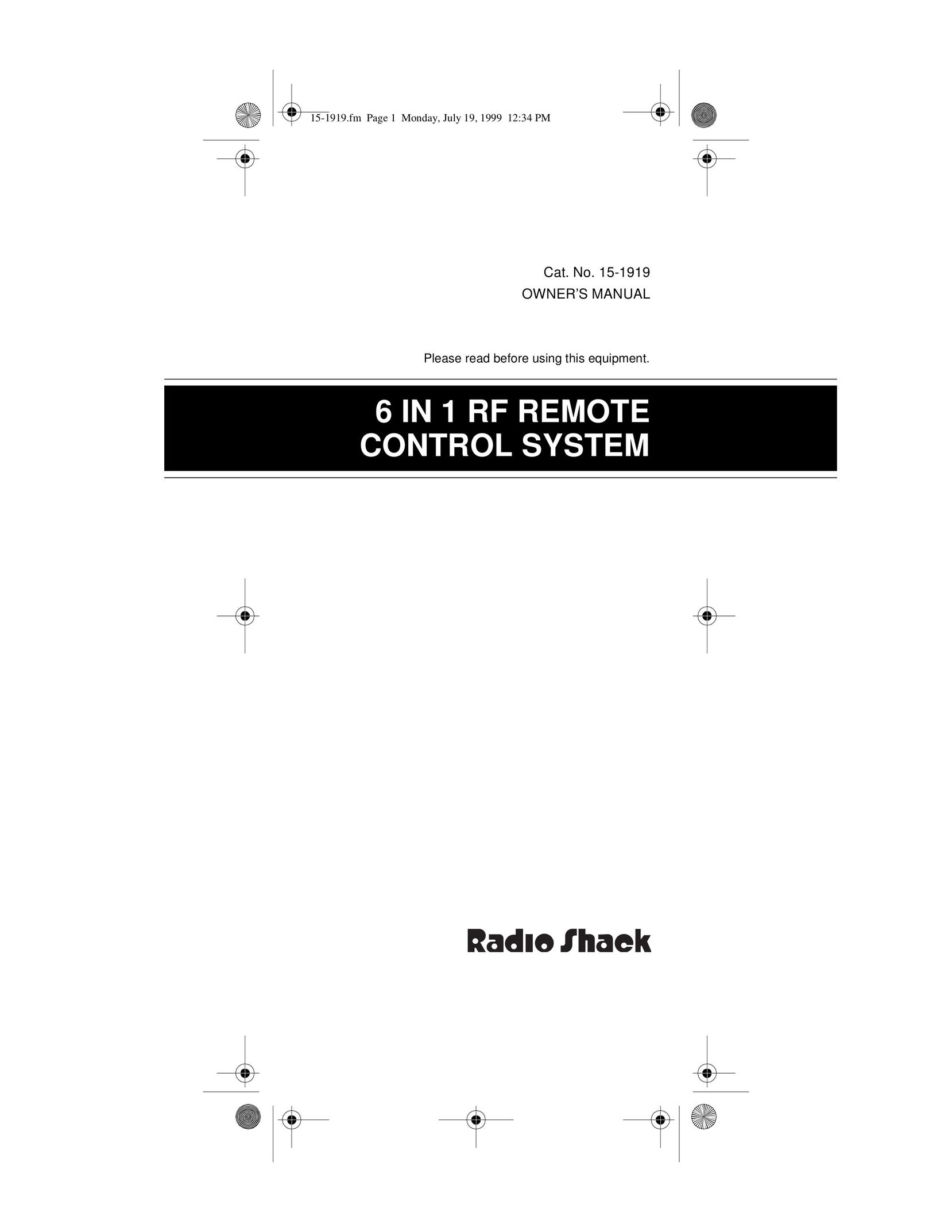 Radio Shack 6 IN 1 RF REMOTE CONTROL SYSTEM Universal Remote User Manual