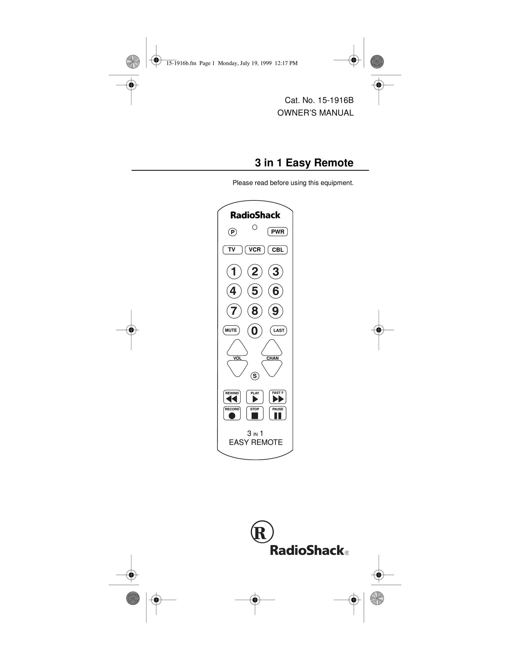 Radio Shack Easy Remote Universal Remote User Manual