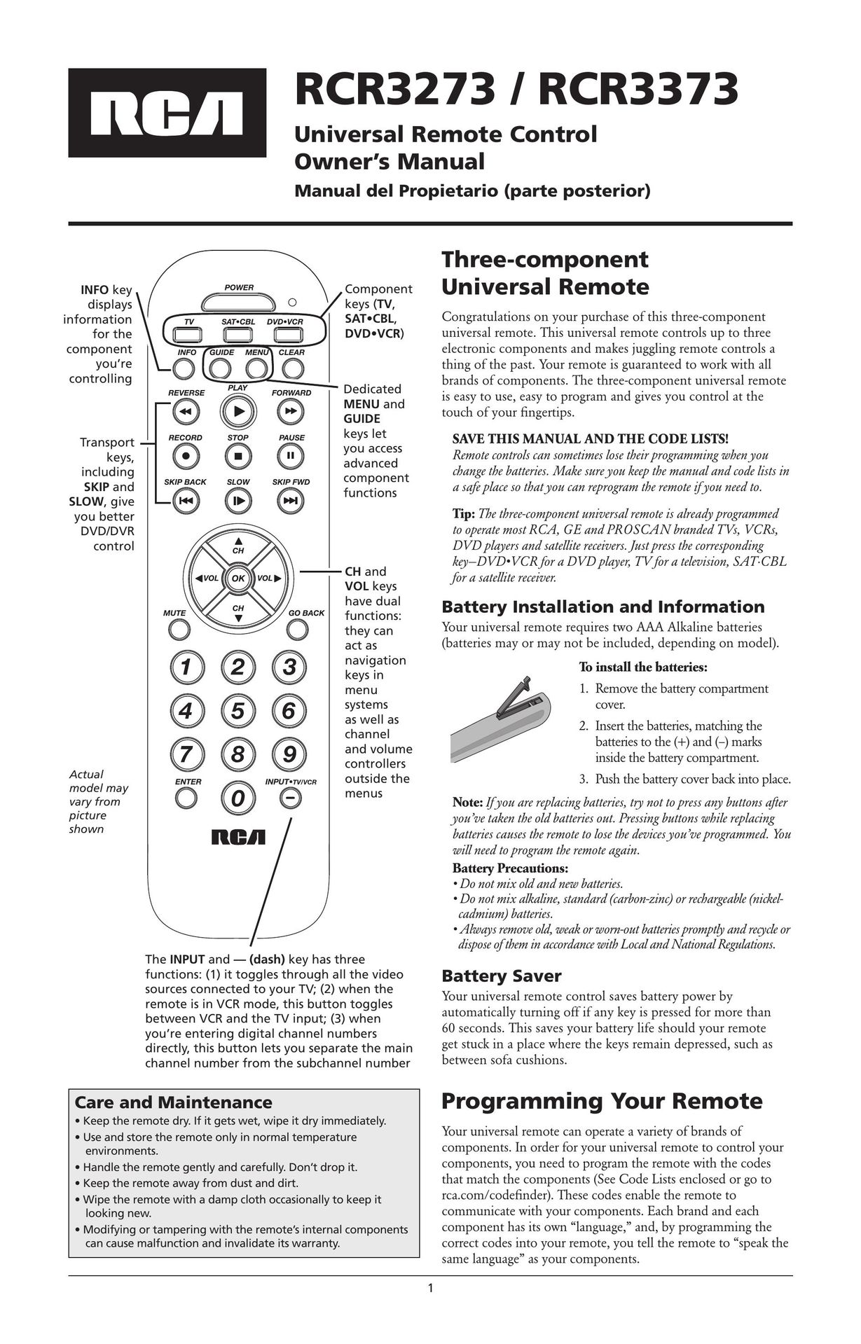 RCA RCR3373 Universal Remote User Manual