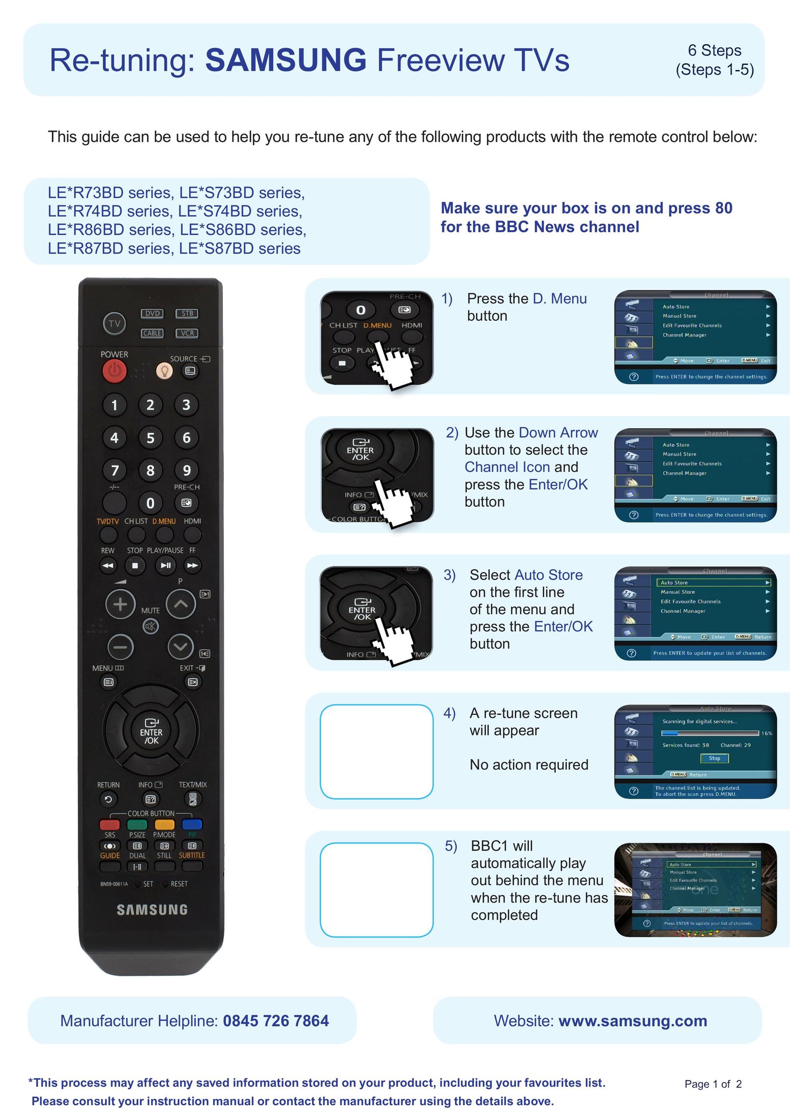 Samsung LE*R74BD Universal Remote User Manual