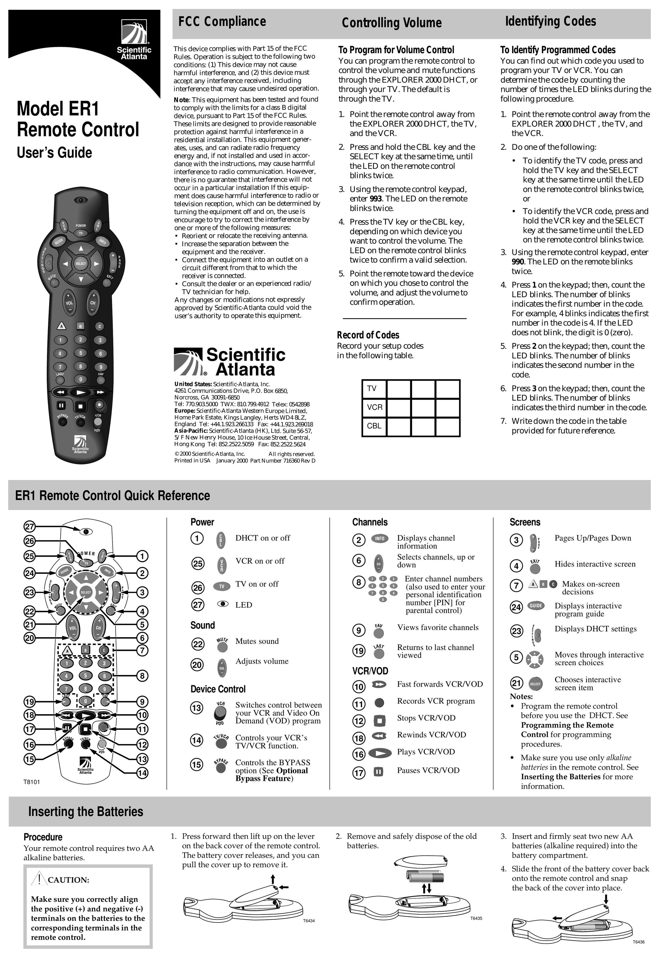 Scientific Atlanta T6436 Universal Remote User Manual