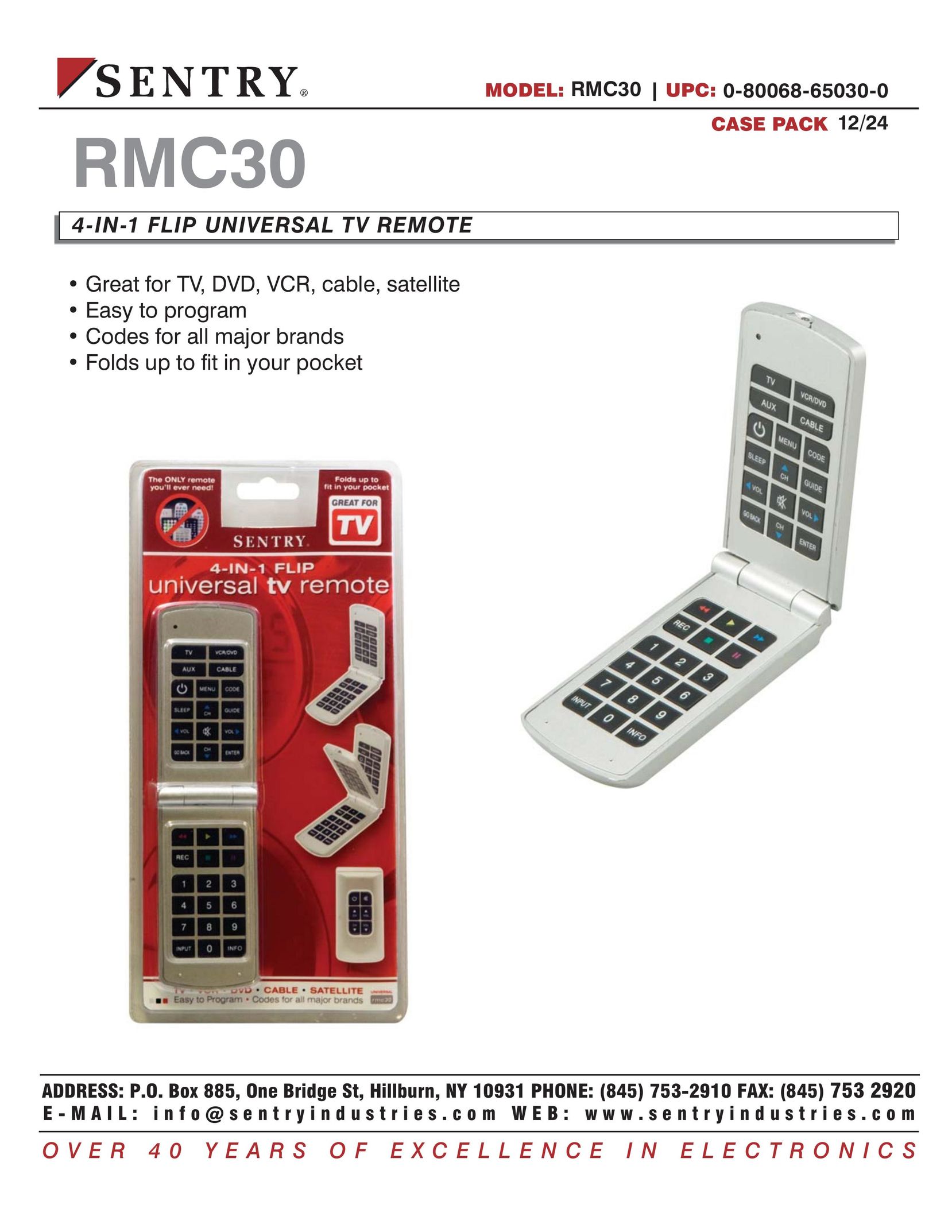 Sentry Industries 0-80068-65030-0 Universal Remote User Manual