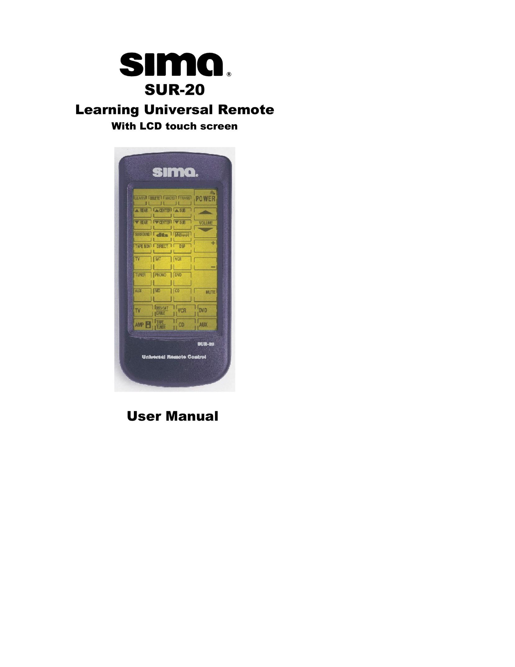 Sima Products SUR-20 Universal Remote User Manual