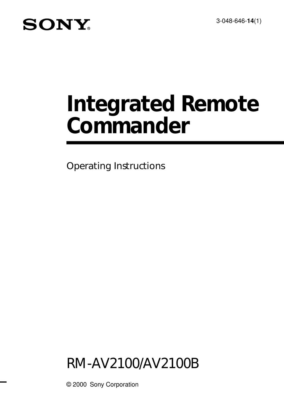Sony RM-AV2100B Universal Remote User Manual