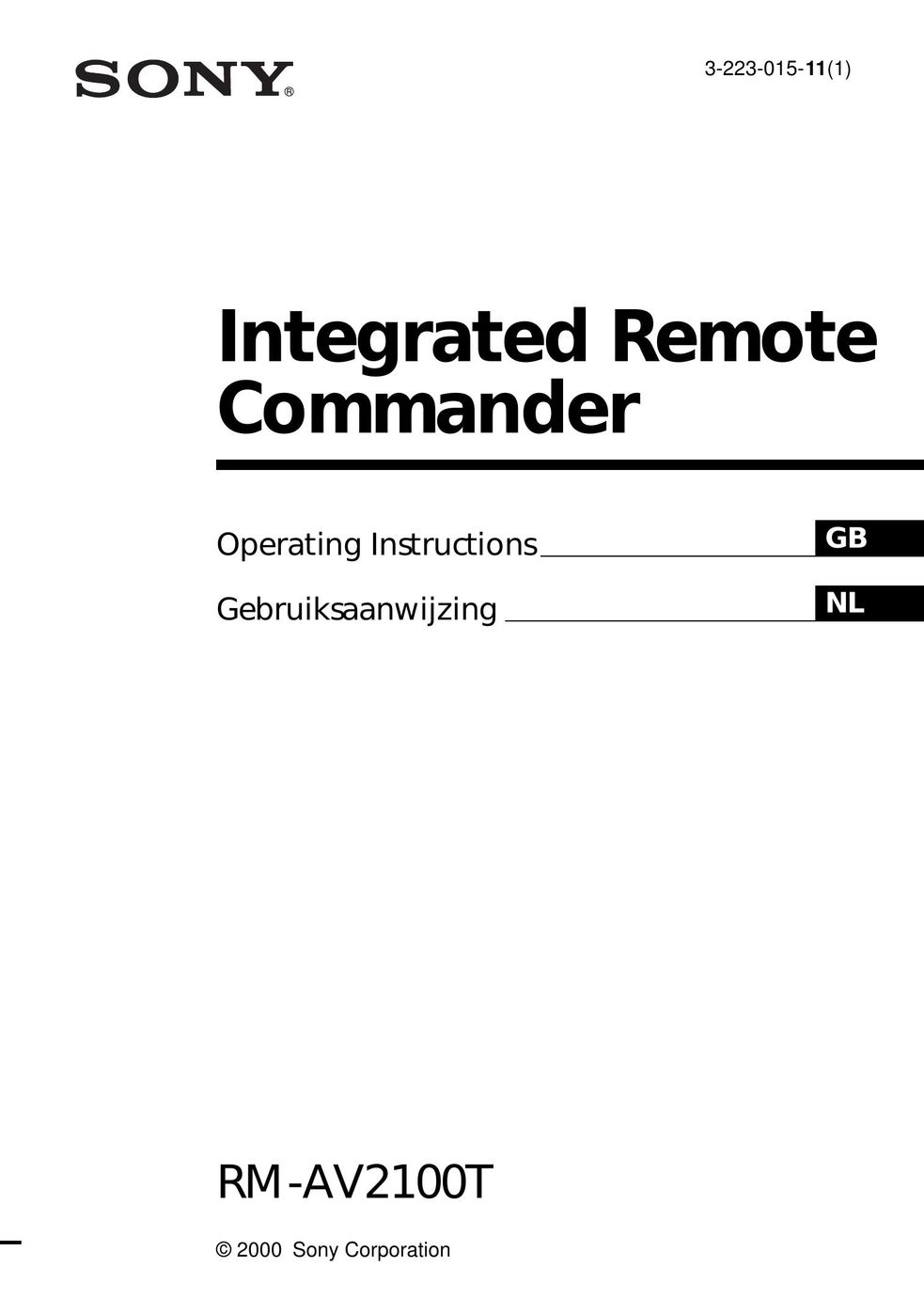 Sony RM-AV2100T Universal Remote User Manual