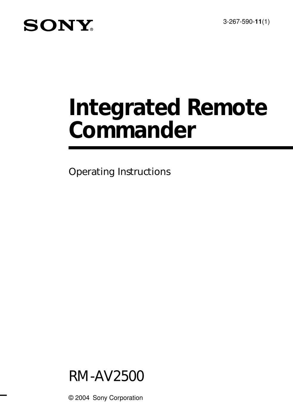 Sony RM-AV2500 Universal Remote User Manual
