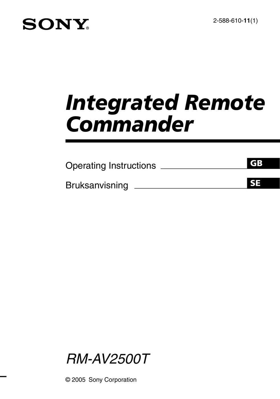 Sony RM-AV2500T Universal Remote User Manual