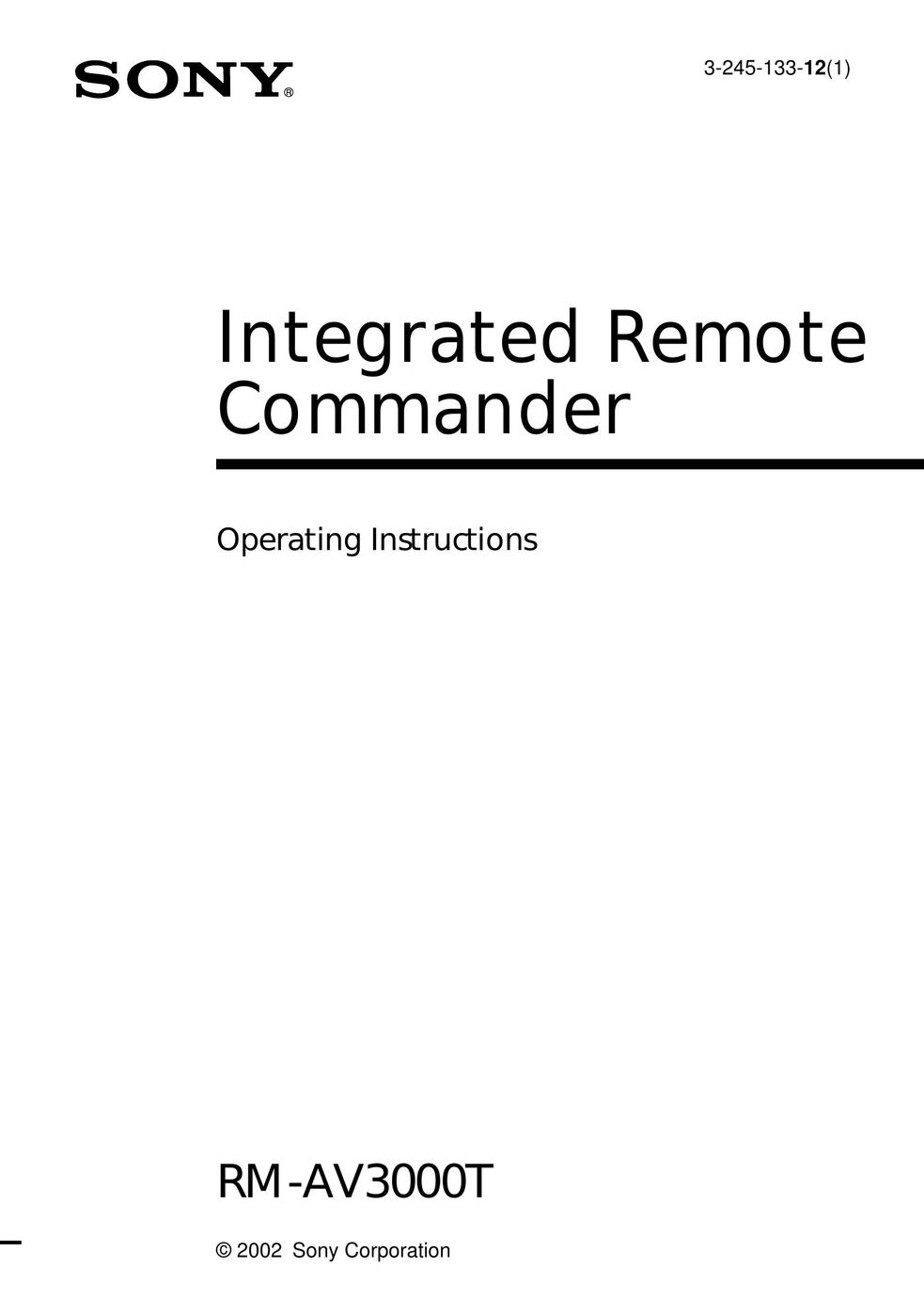 Sony RM-AV3000T Universal Remote User Manual
