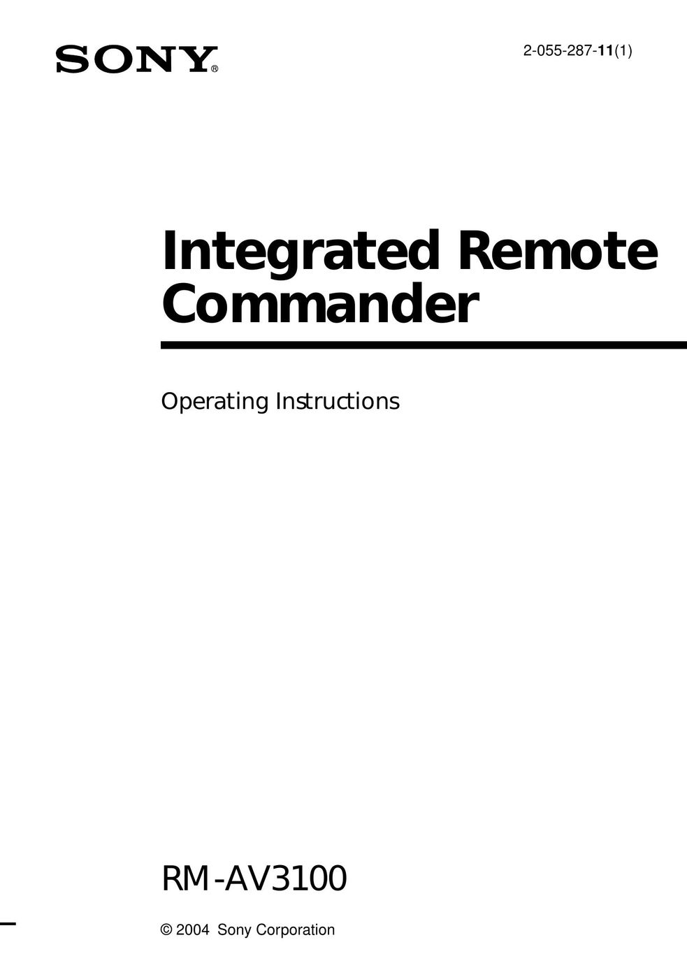 Sony RM-AV3100 Universal Remote User Manual