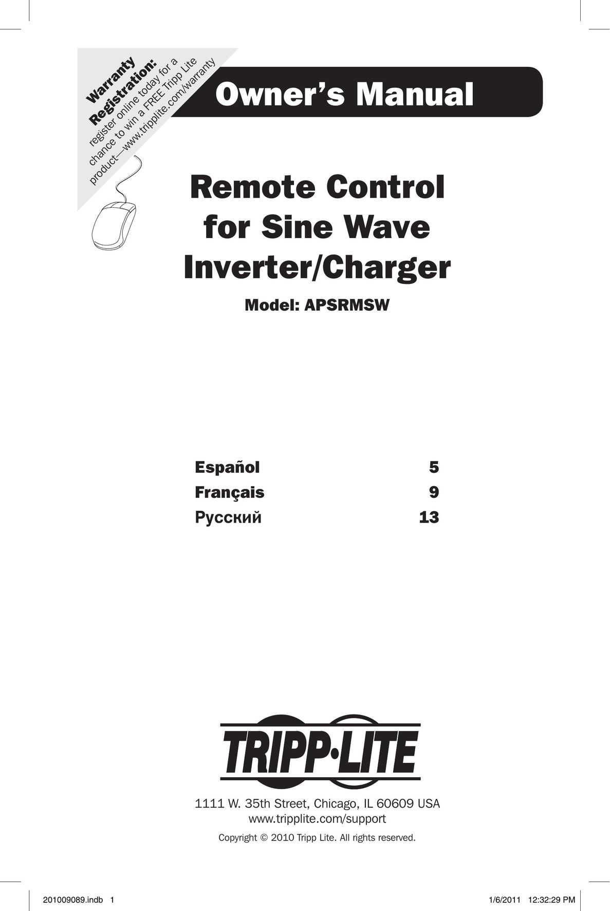 Tripp Lite APSRMSW Universal Remote User Manual