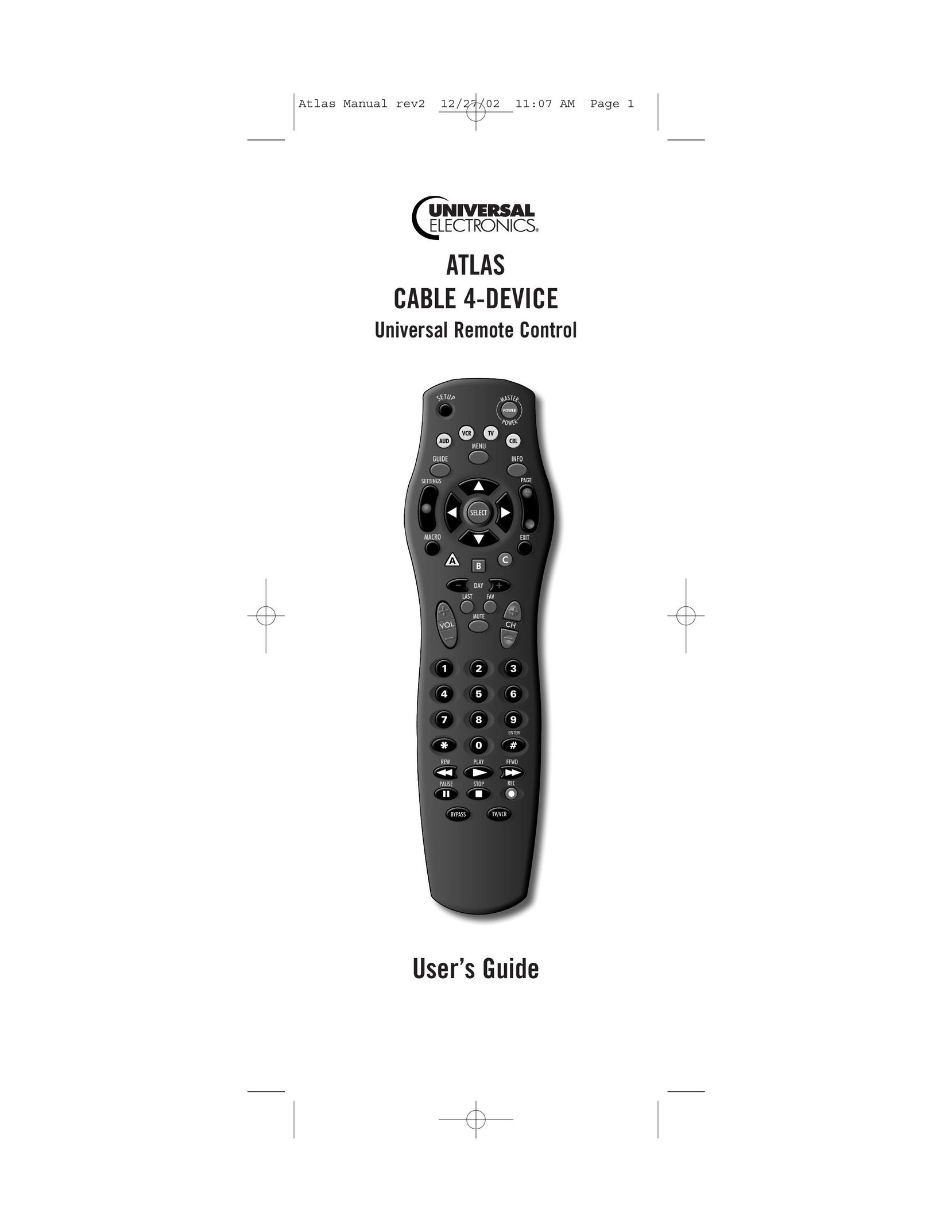 Universal Electronics CABLE 4 Universal Remote User Manual