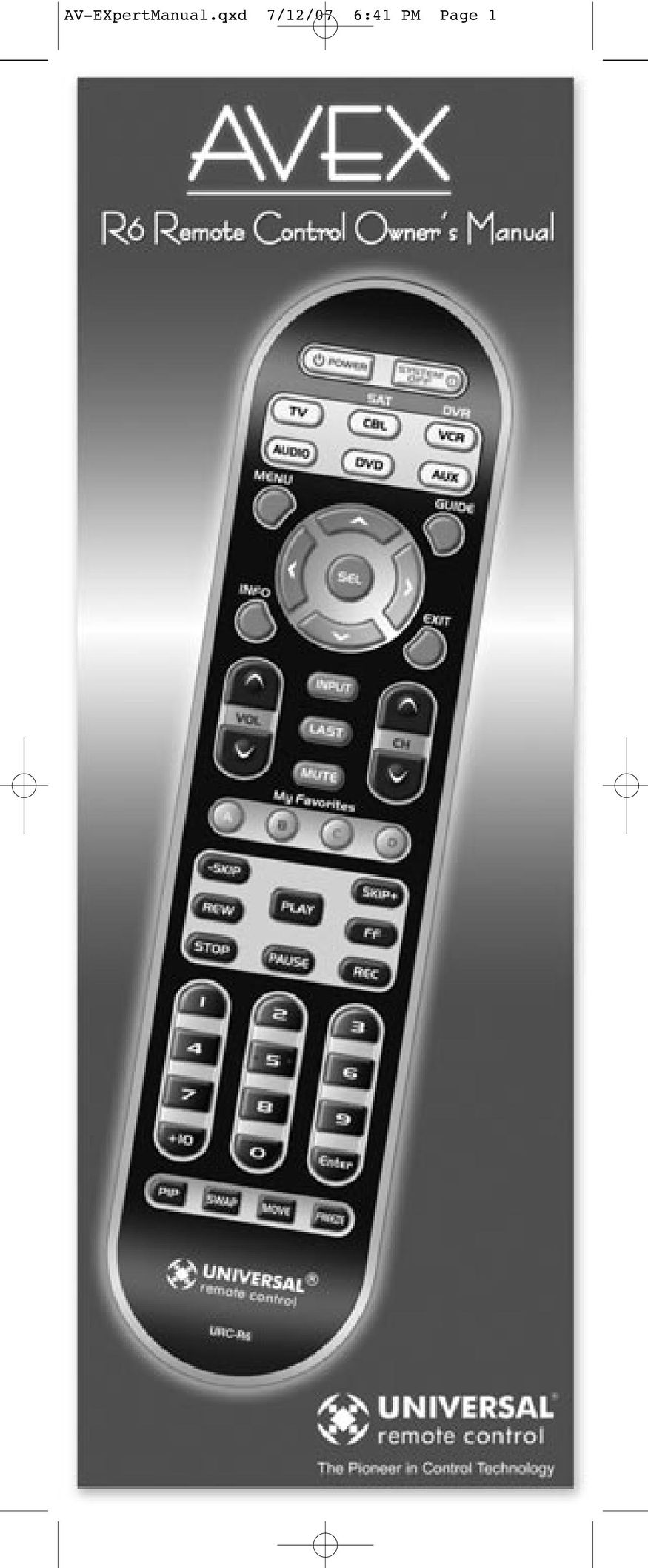 Universal Remote Control AVEX R6 Universal Remote User Manual