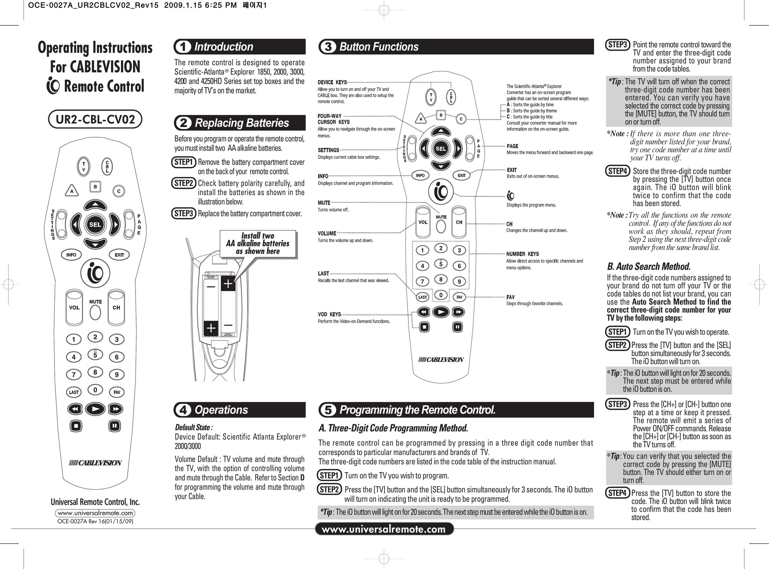 Universal Remote Control OCE-0027A Universal Remote User Manual