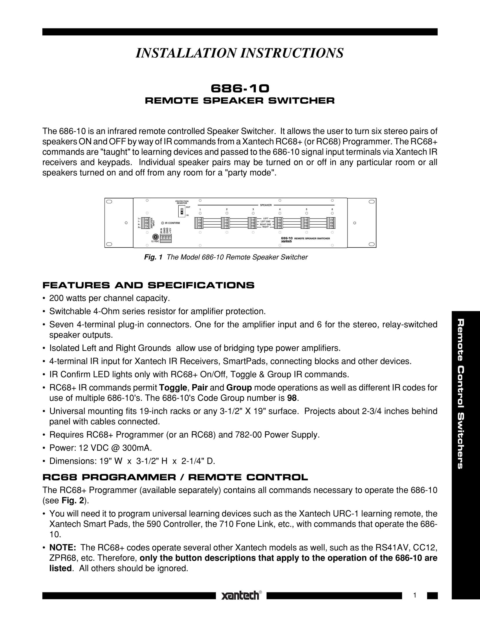 Xantech 686-10 Universal Remote User Manual