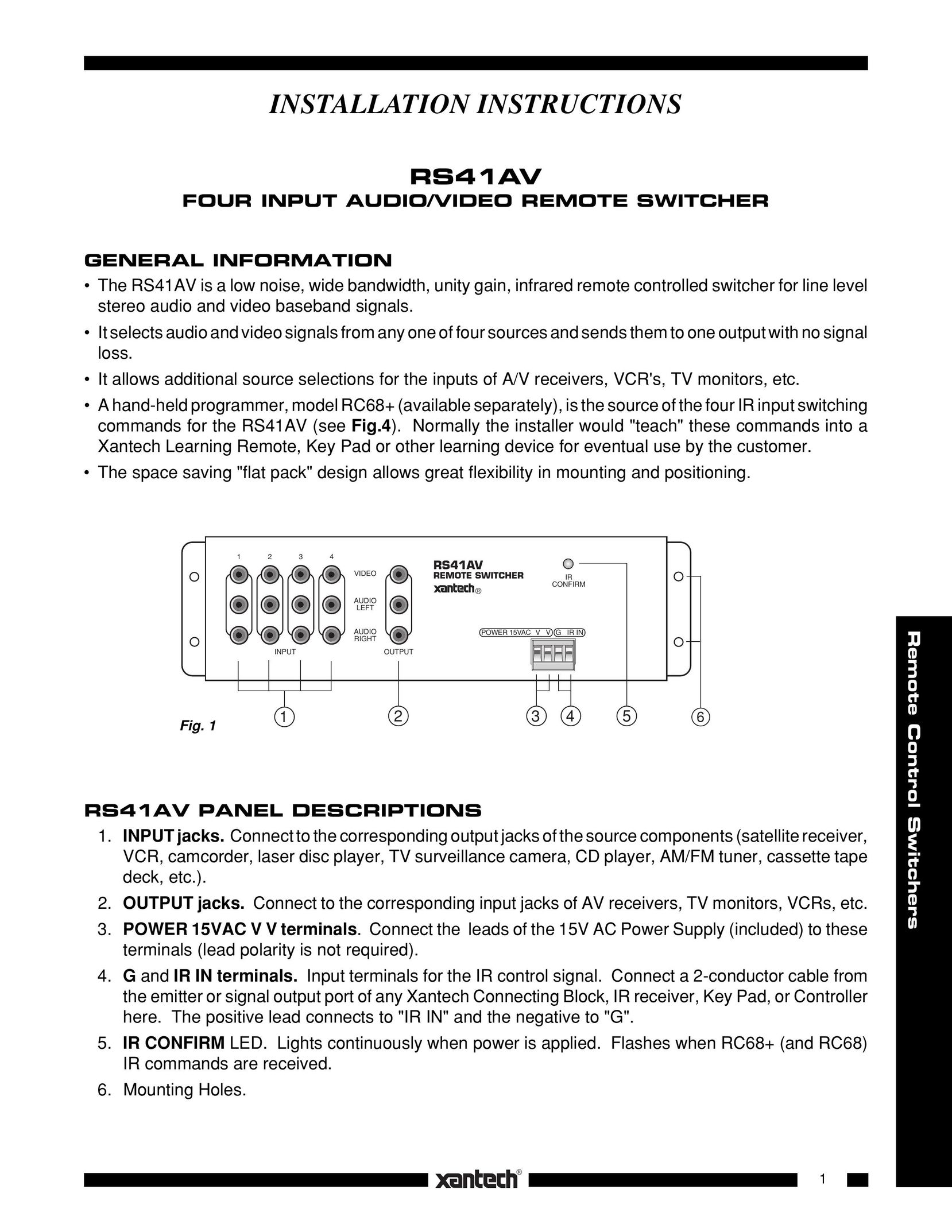 Xantech RS41AV Universal Remote User Manual