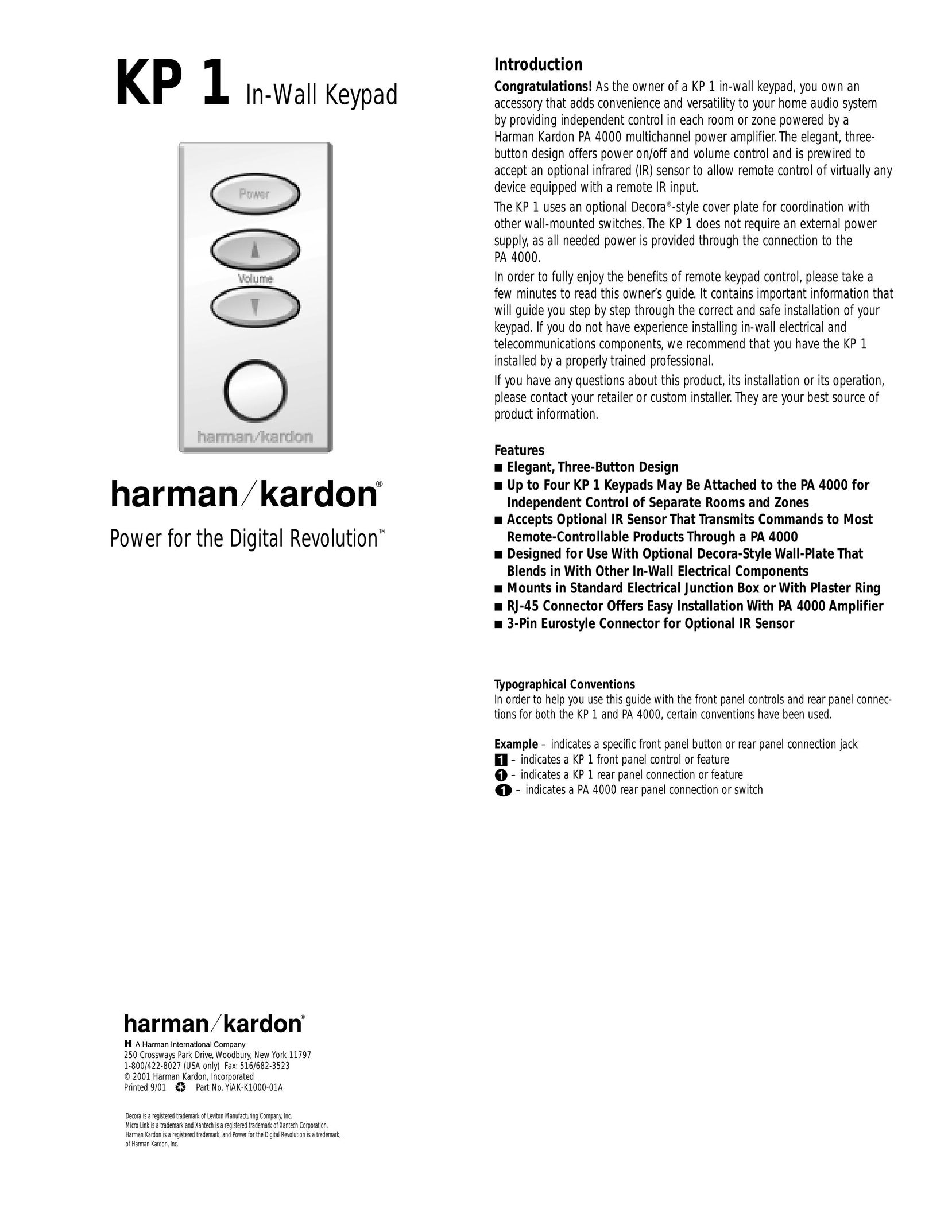 Xantech YiAK-K1000-01A Universal Remote User Manual
