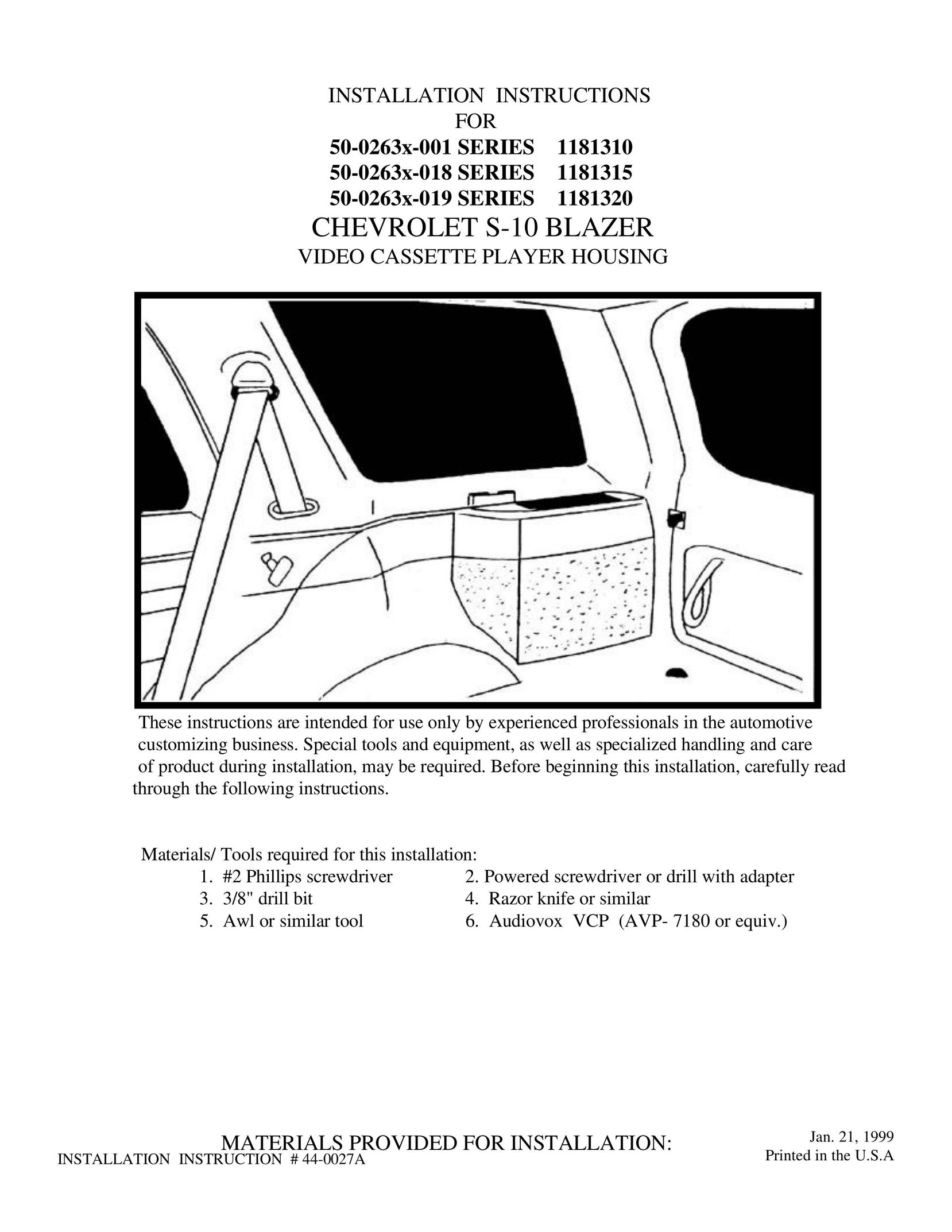 Audiovox 50-0263x-019 SERIES VCR User Manual