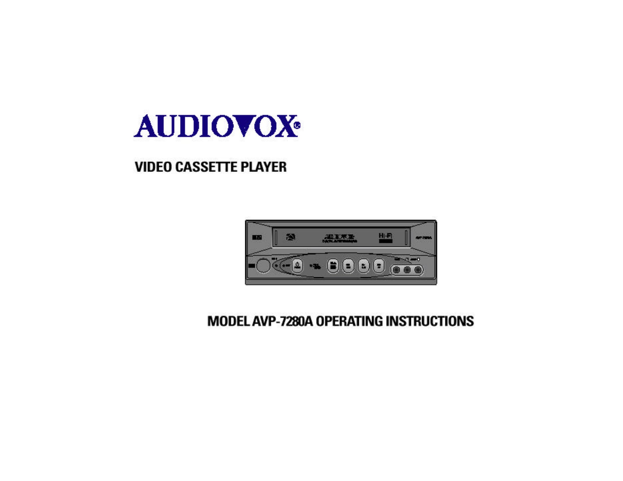 Audiovox AVP-7280A VCR User Manual