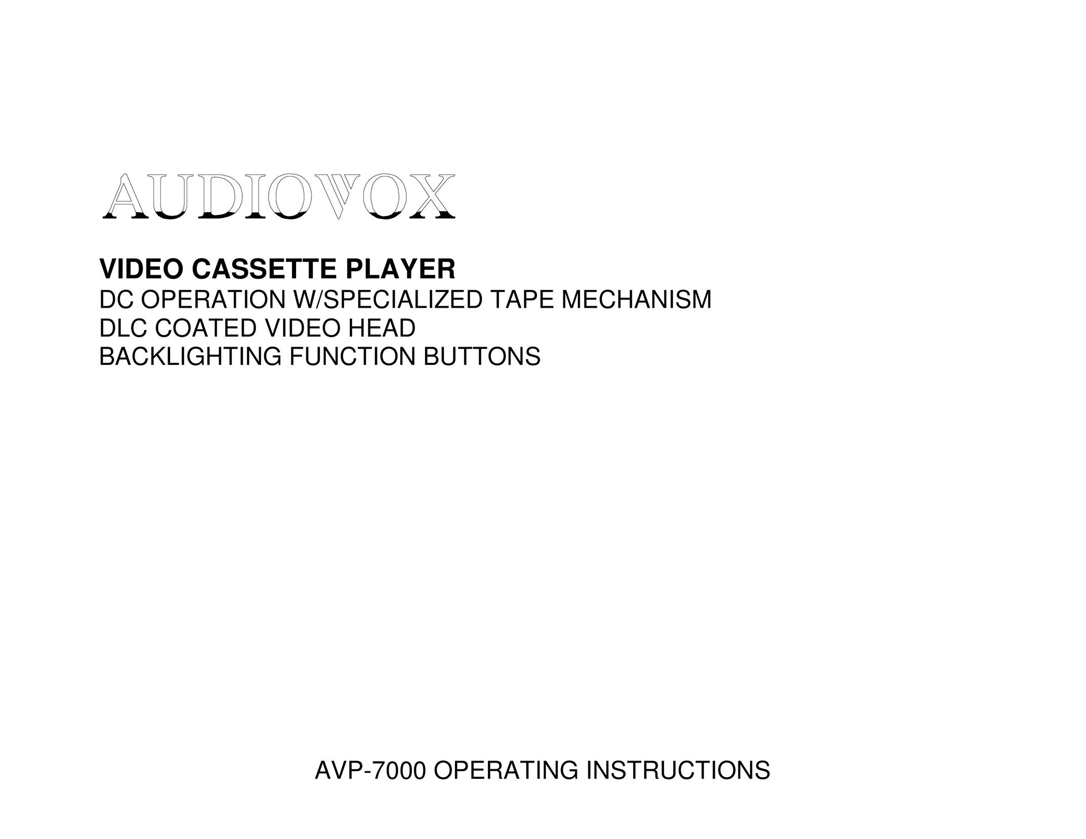 Audiovox AVP7000 VCR User Manual