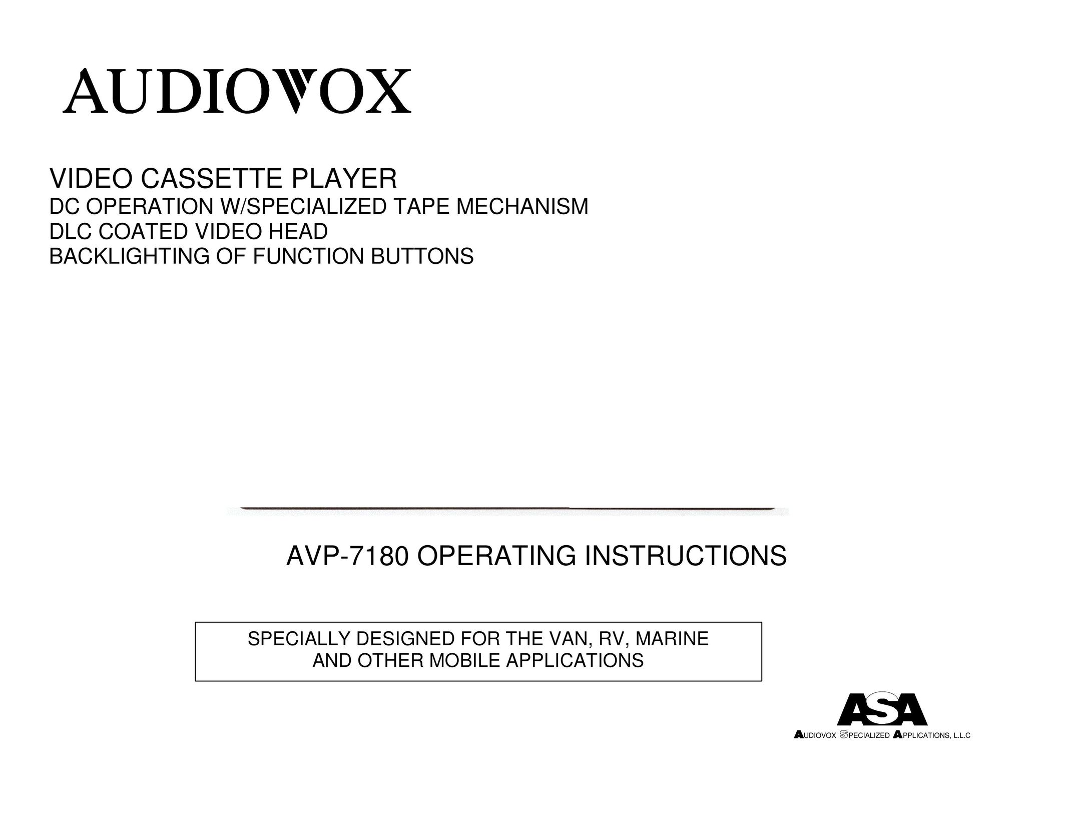 Audiovox AVP7180 VCR User Manual
