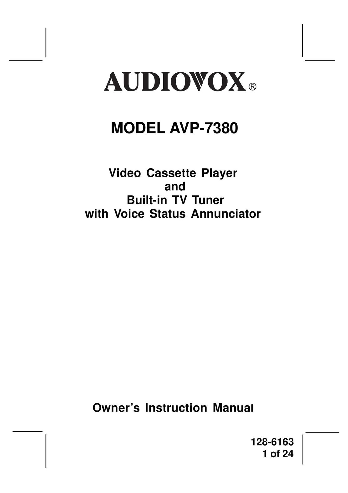 Audiovox AVP7380 VCR User Manual