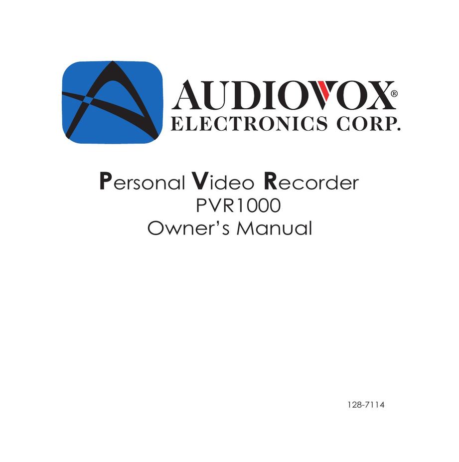 Audiovox PVR1000 VCR User Manual
