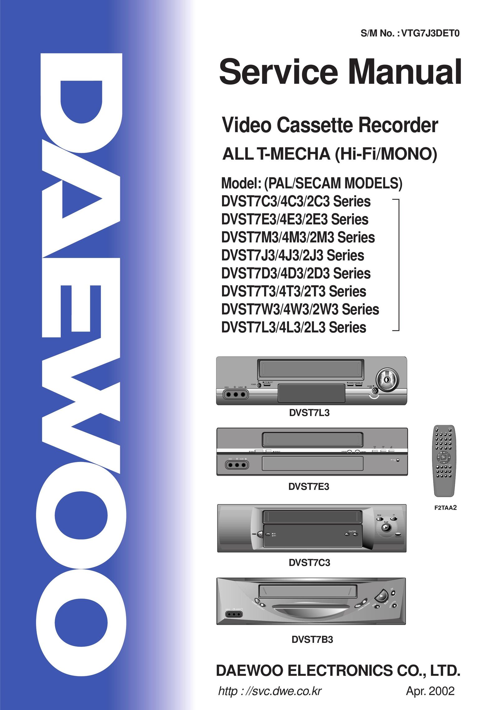 Daewoo DVST7D3/4D3/2D3 VCR User Manual