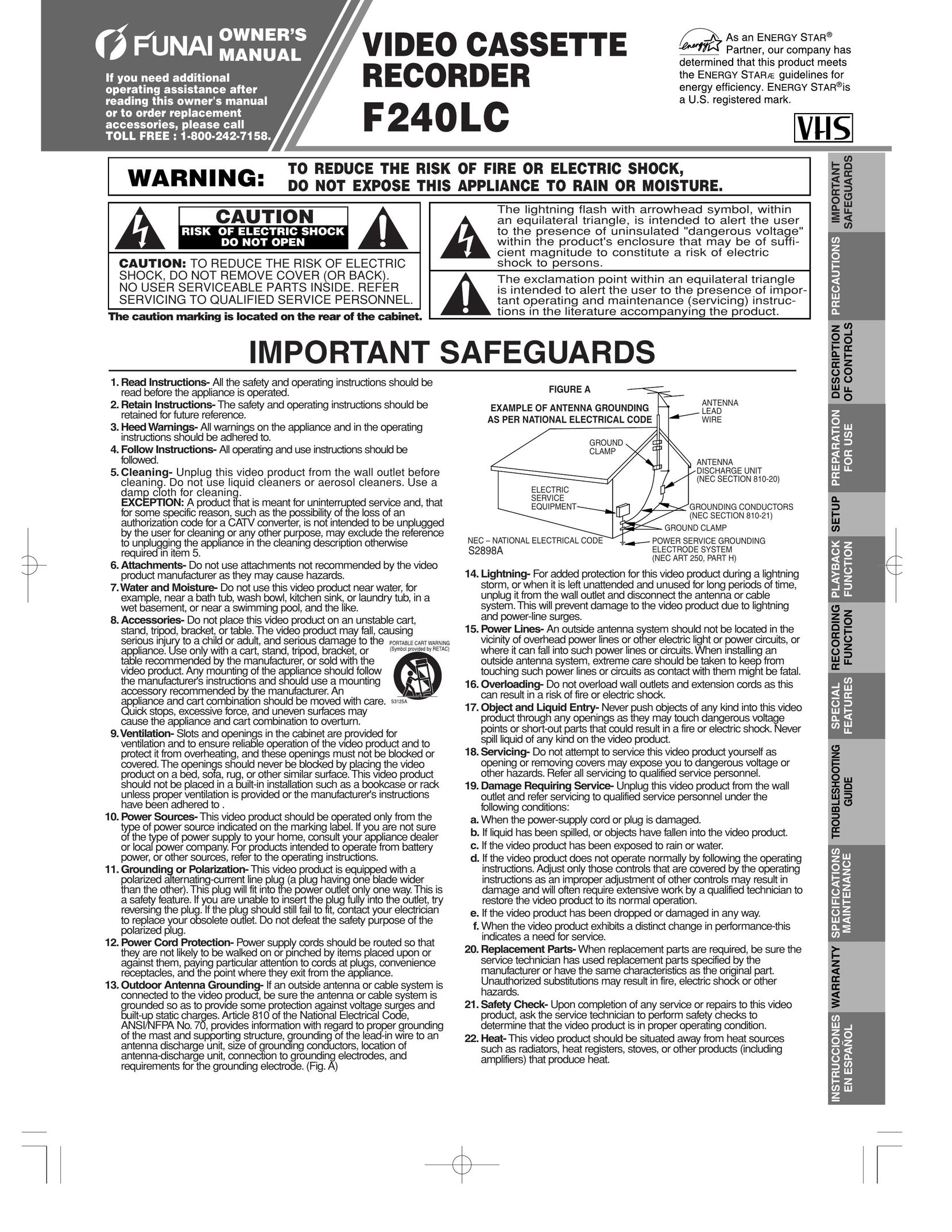 FUNAI F240LC VCR User Manual