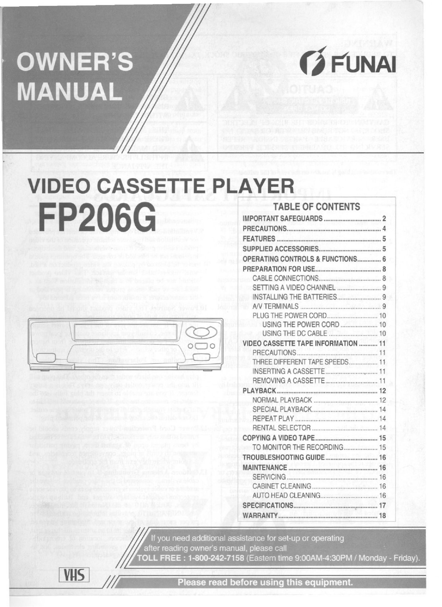 FUNAI FP206G VCR User Manual