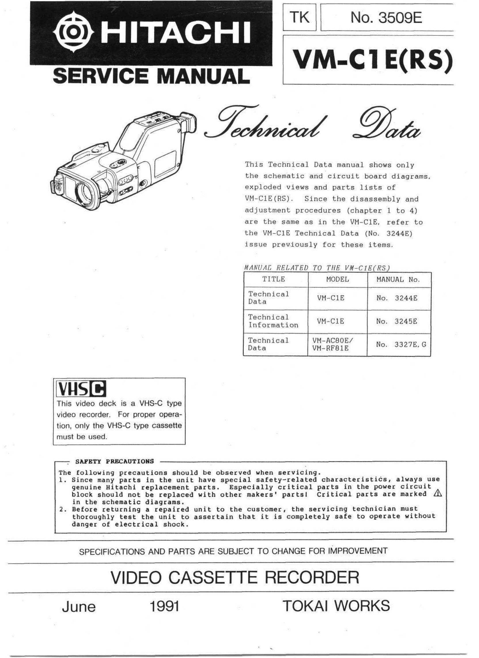 Hitachi VM-C1E(RS) VCR User Manual