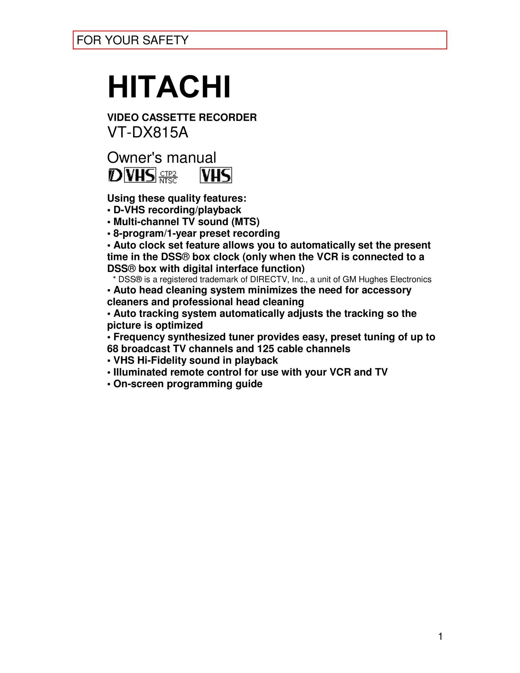 Hitachi VT-DX815A VCR User Manual