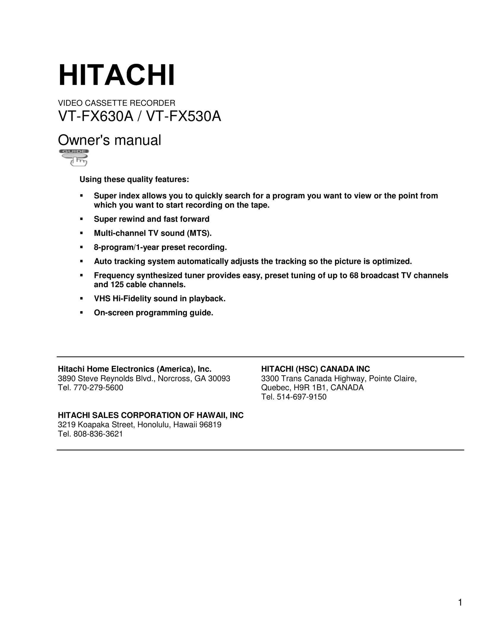 Hitachi VT-FX530A VCR User Manual