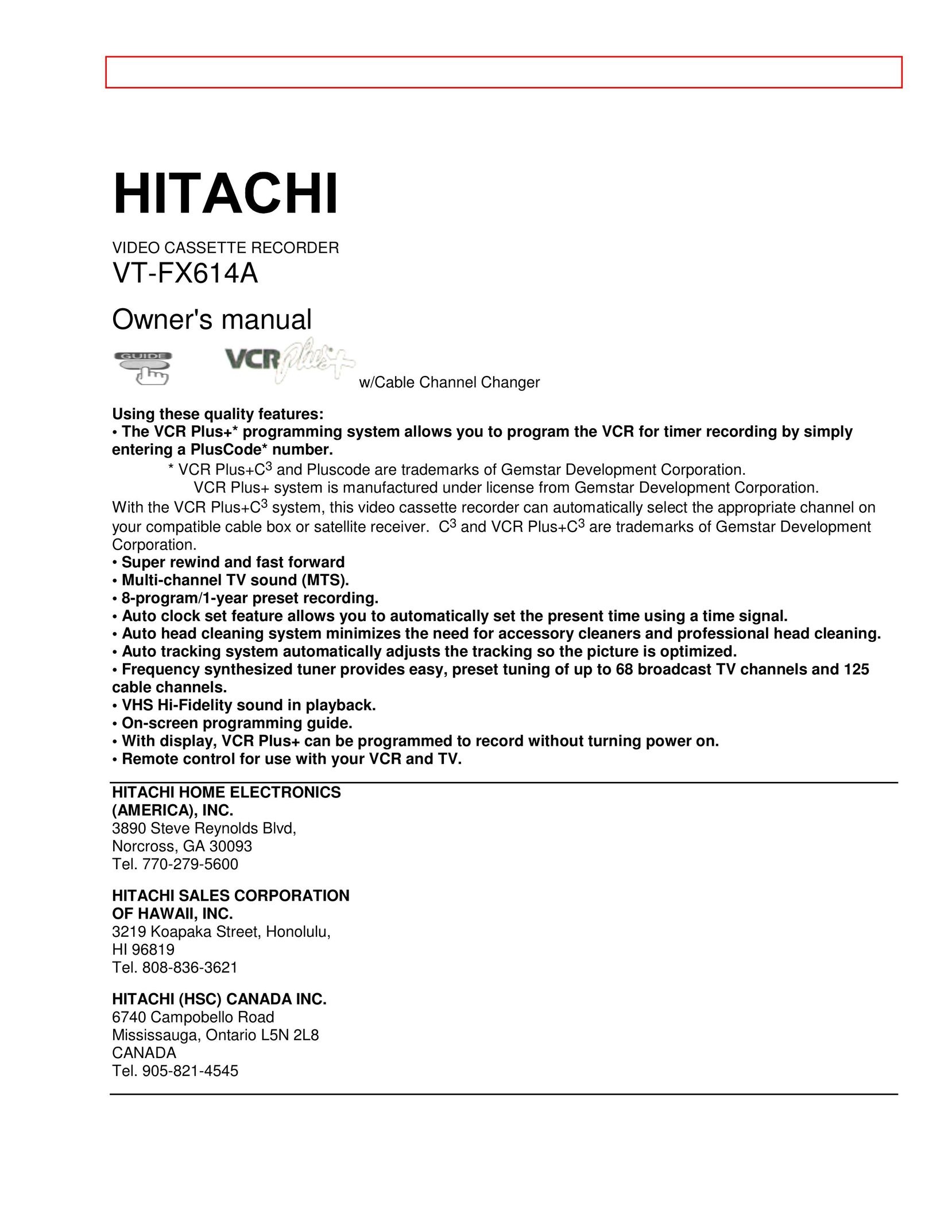 Hitachi VT-FX614A VCR User Manual