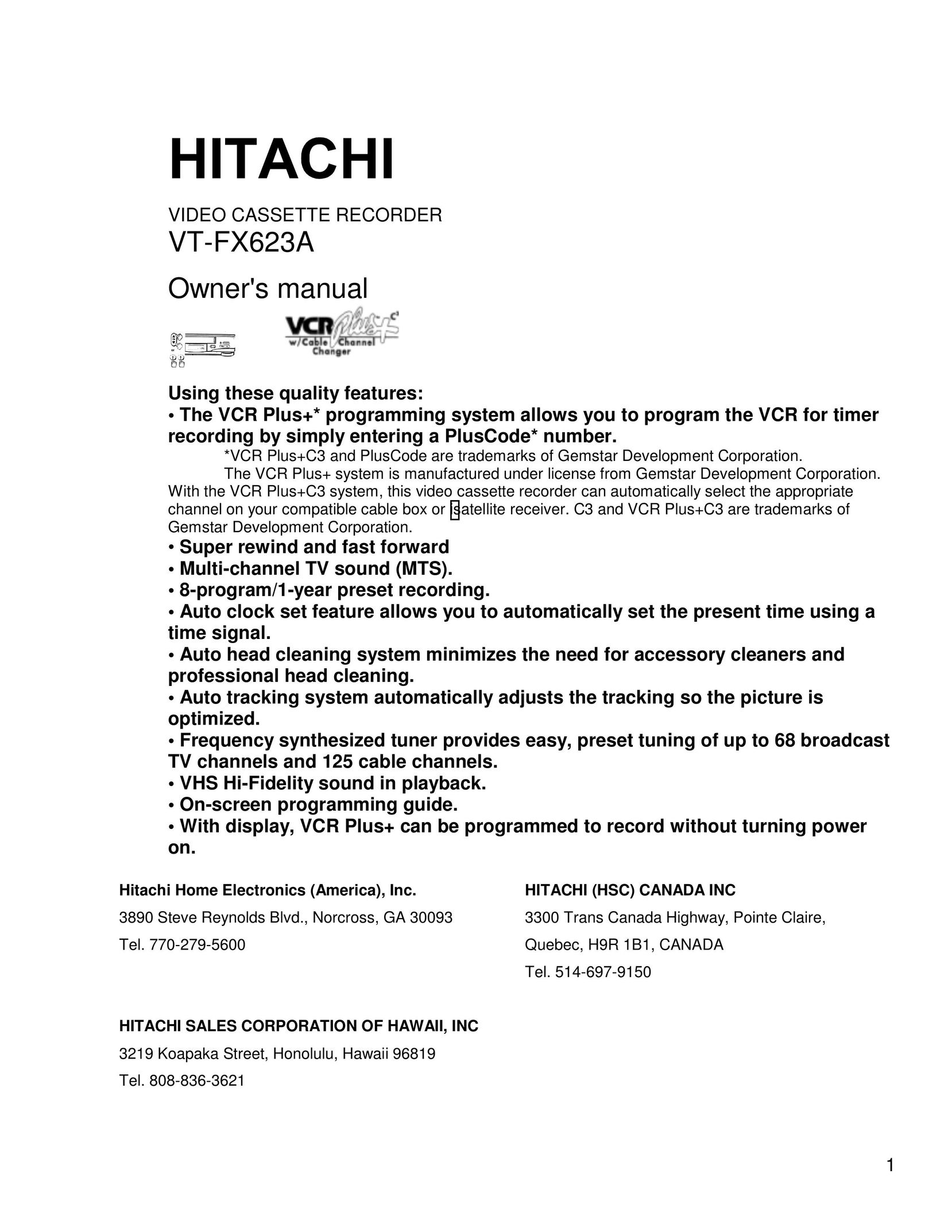 Hitachi VT-FX623A VCR User Manual