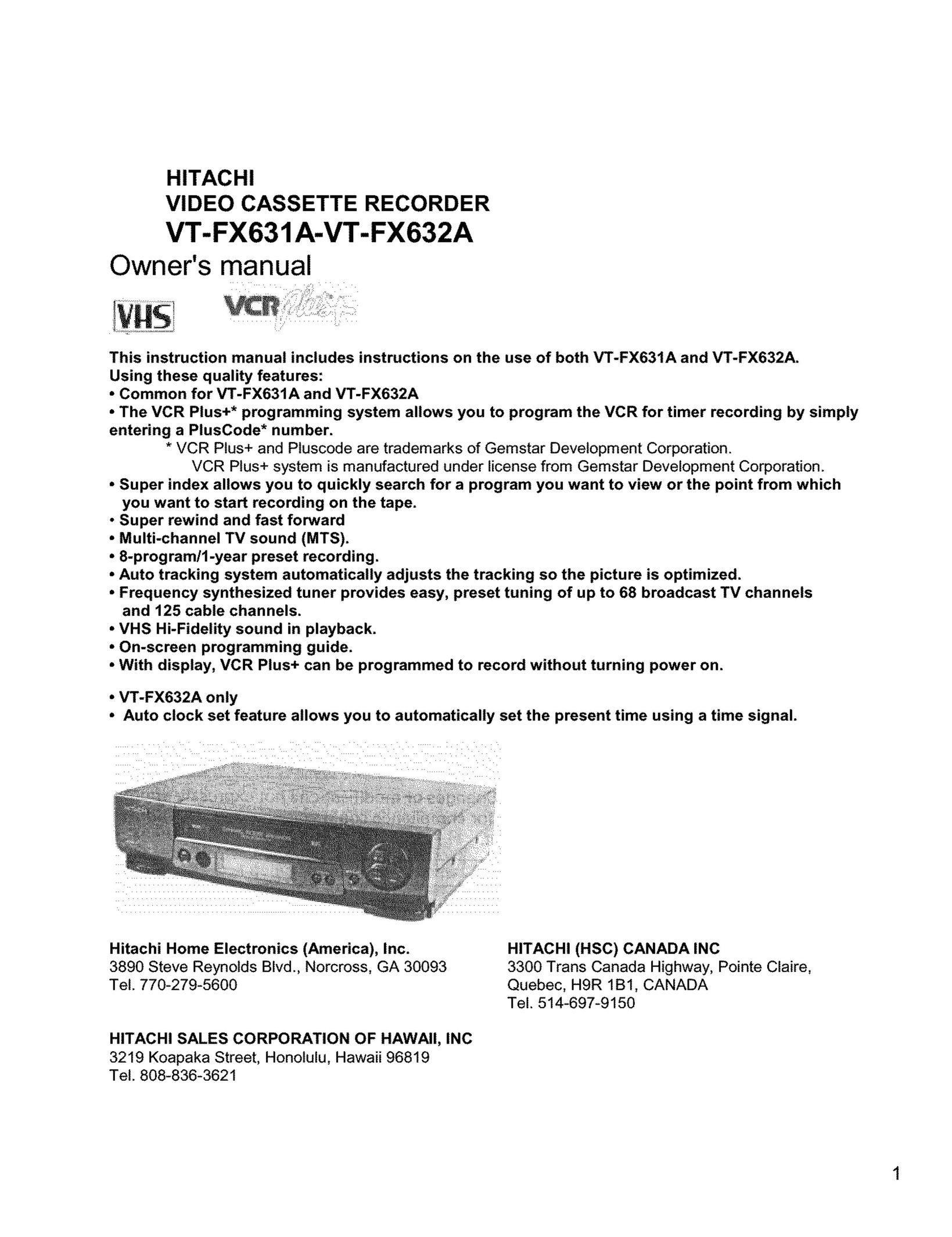 Hitachi VT-FX631A-VT-FX632A VCR User Manual