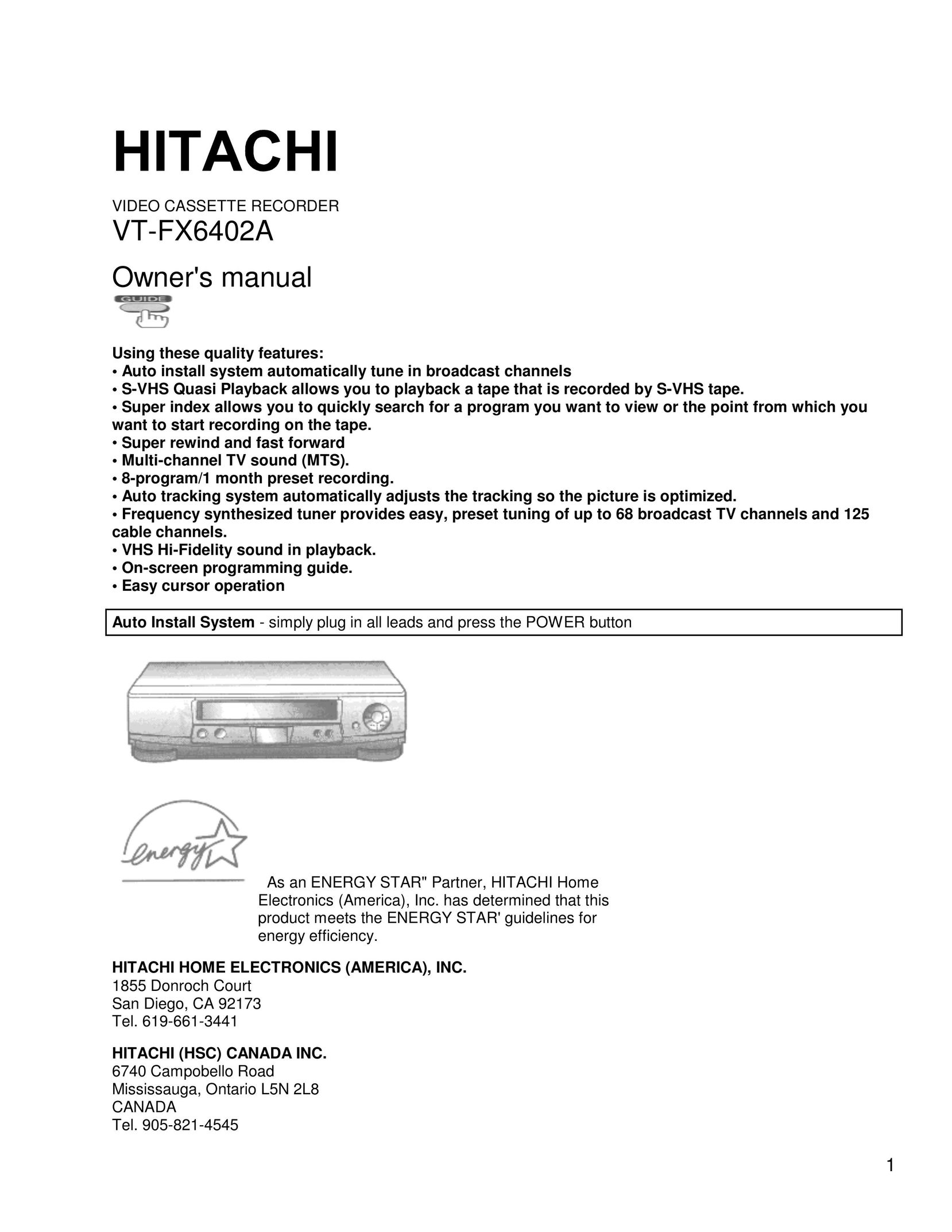 Hitachi VT-FX6402A VCR User Manual