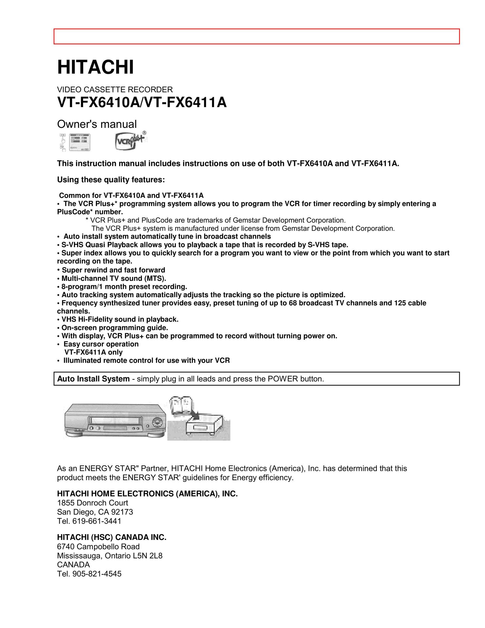 Hitachi VT-FX6411A VCR User Manual