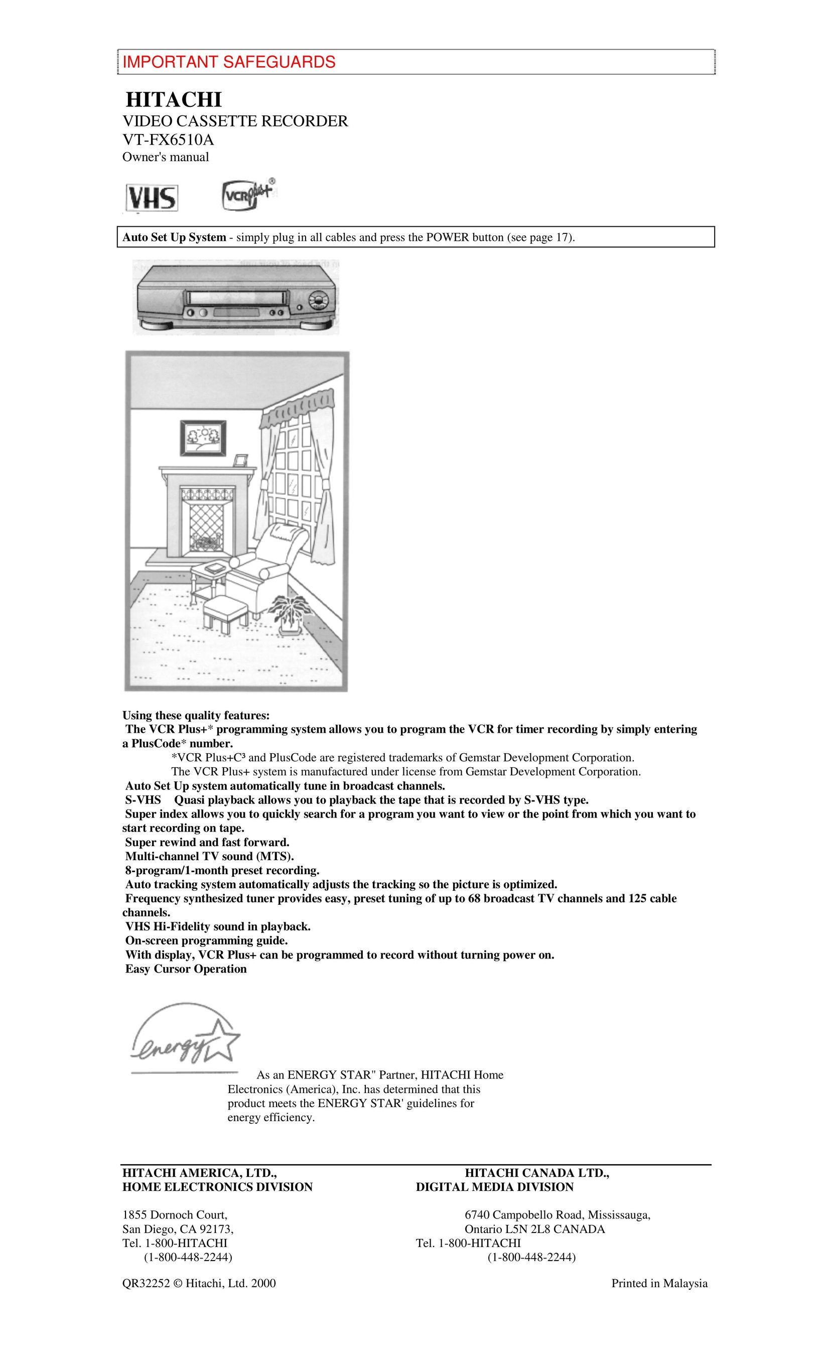 Hitachi VT-FX6510A VCR User Manual