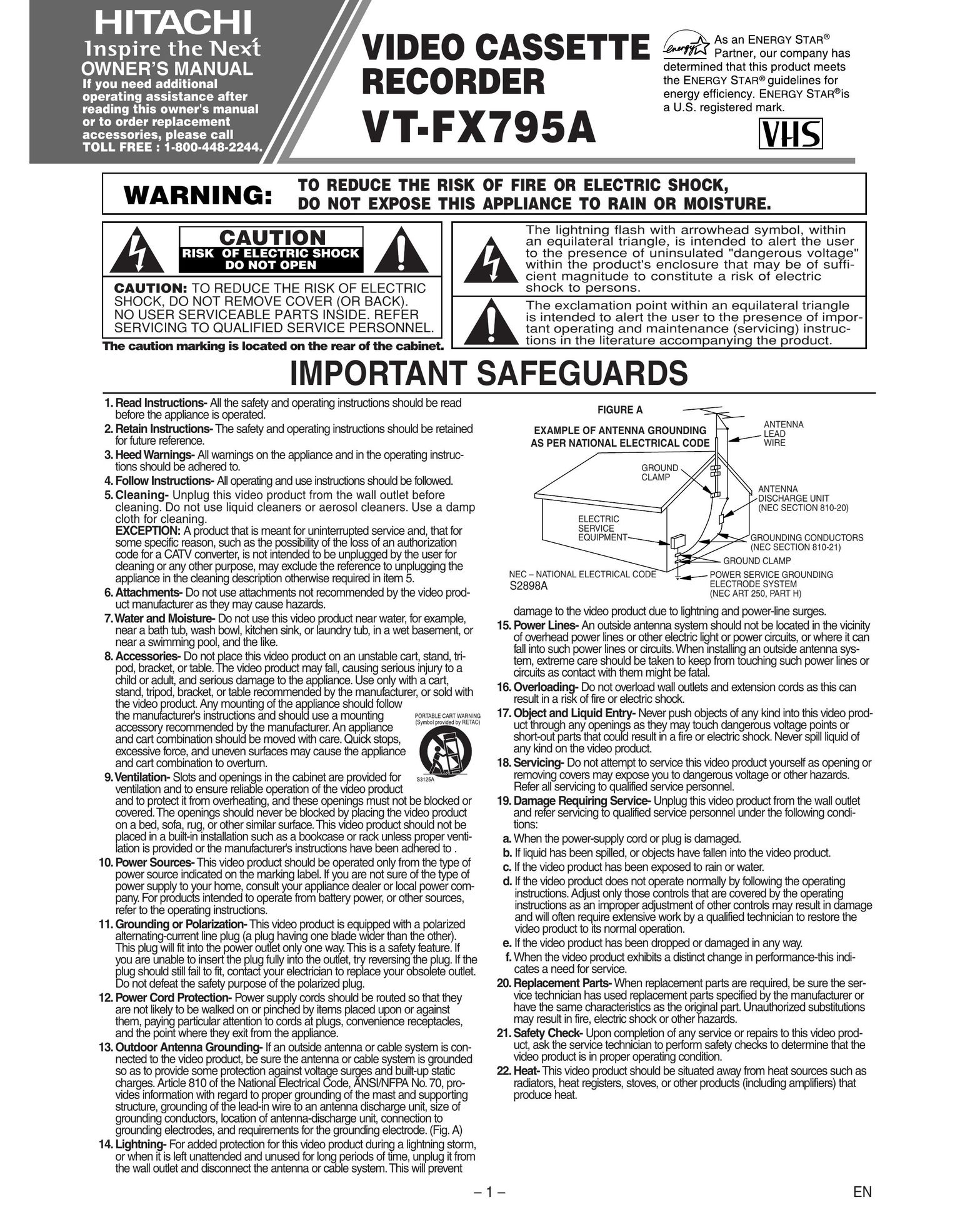 Hitachi VT-FX795A VCR User Manual
