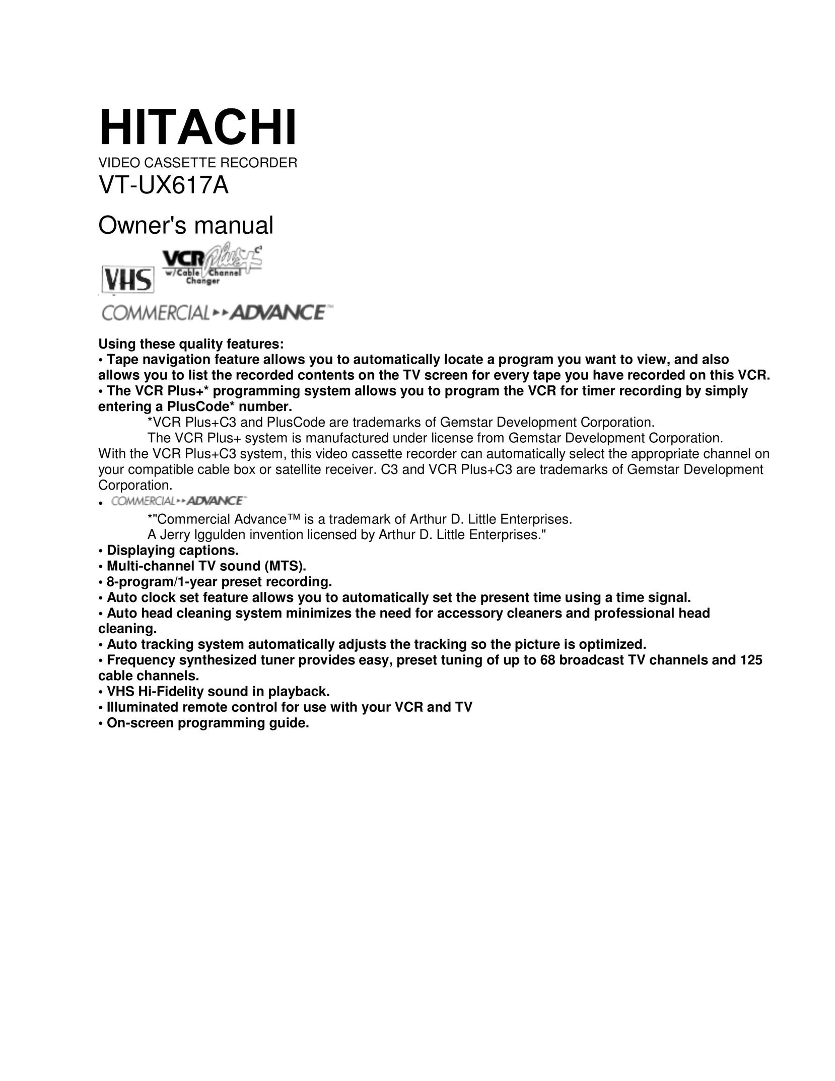 Hitachi VT-UX617A VCR User Manual
