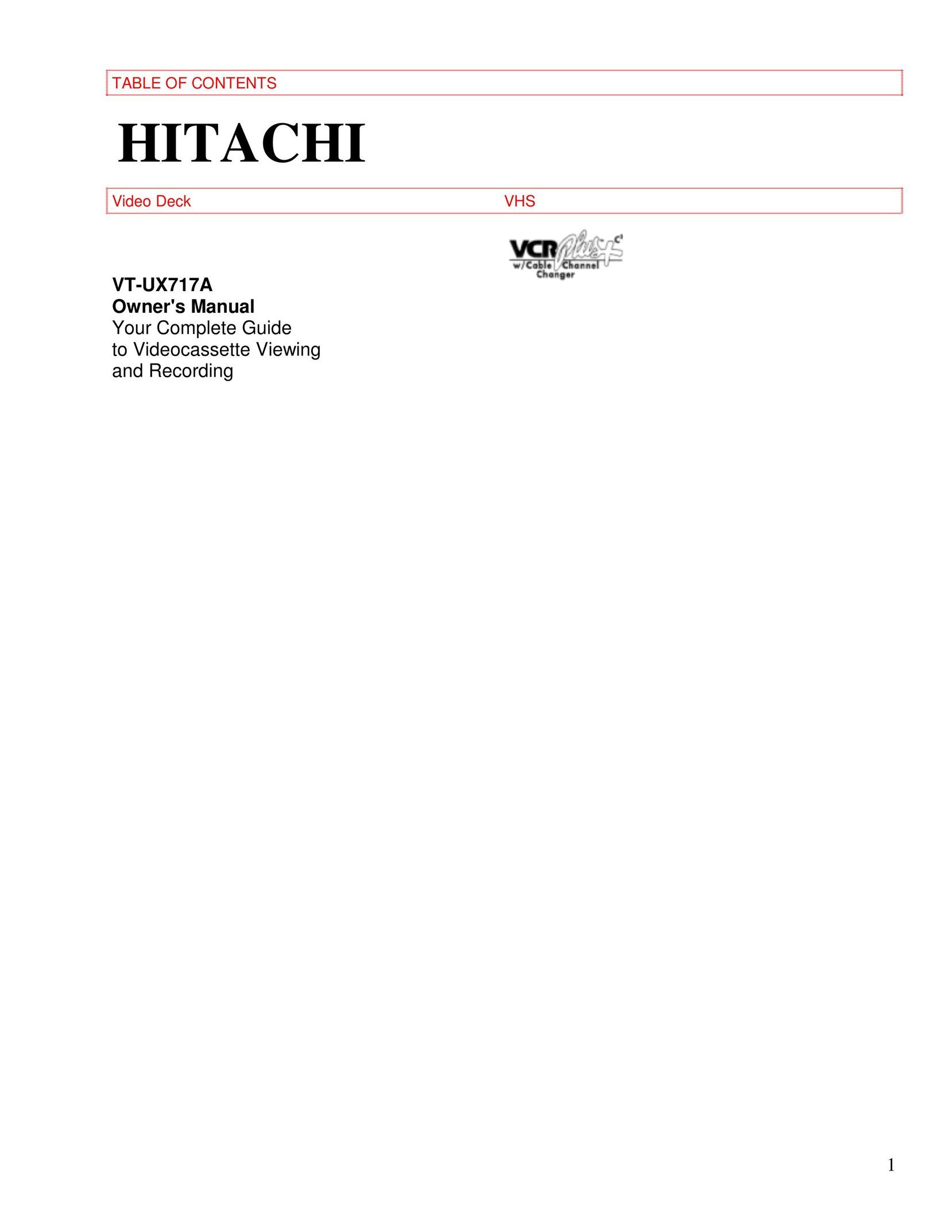 Hitachi VT-UX717A VCR User Manual