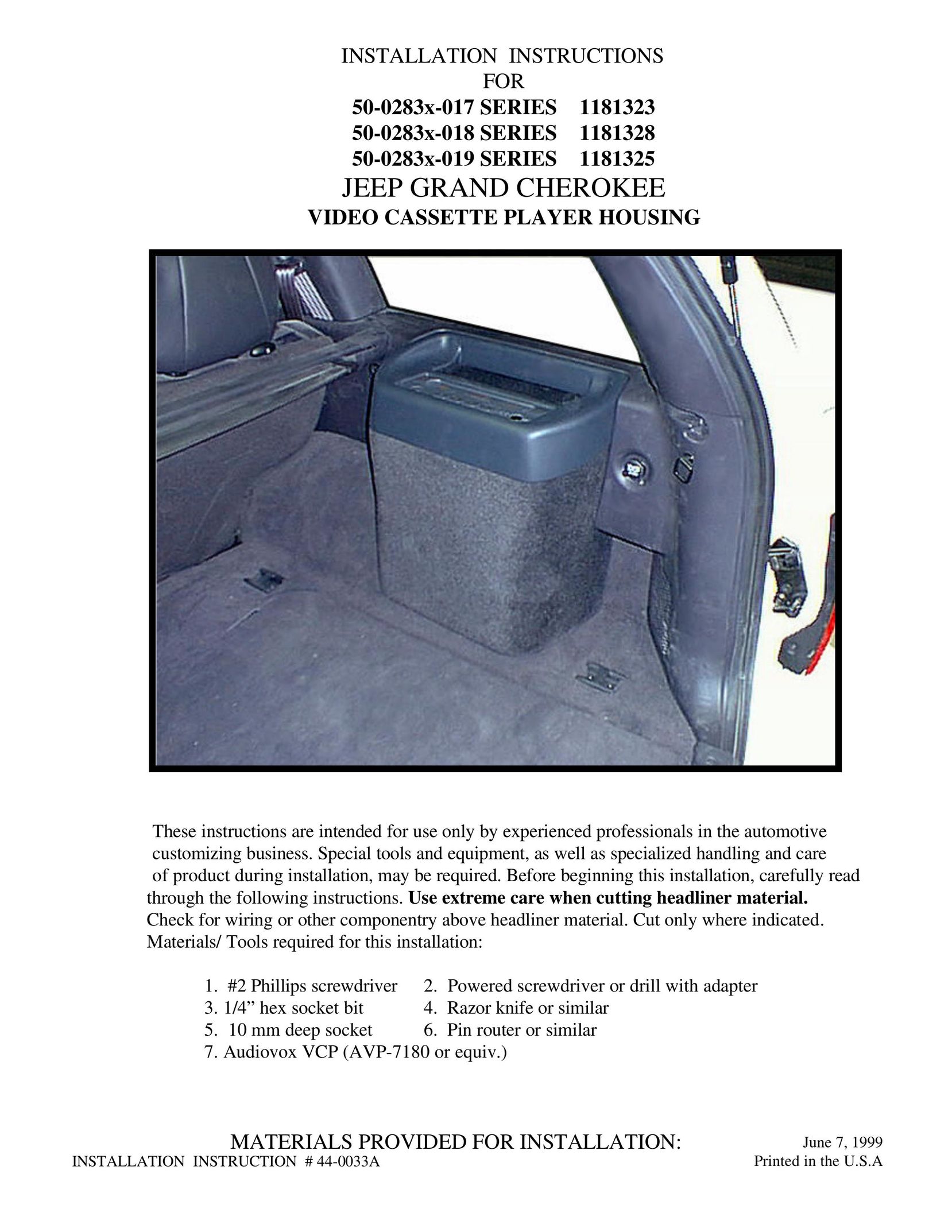 Jeep 50-0283x-017 SERIES VCR User Manual