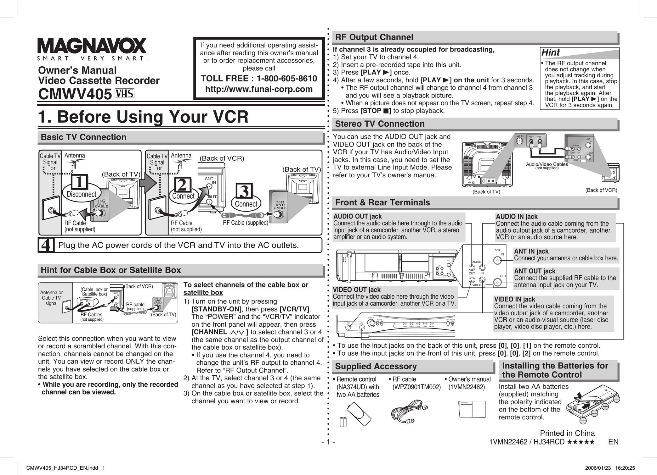 Magnavox CMWV405 VCR User Manual