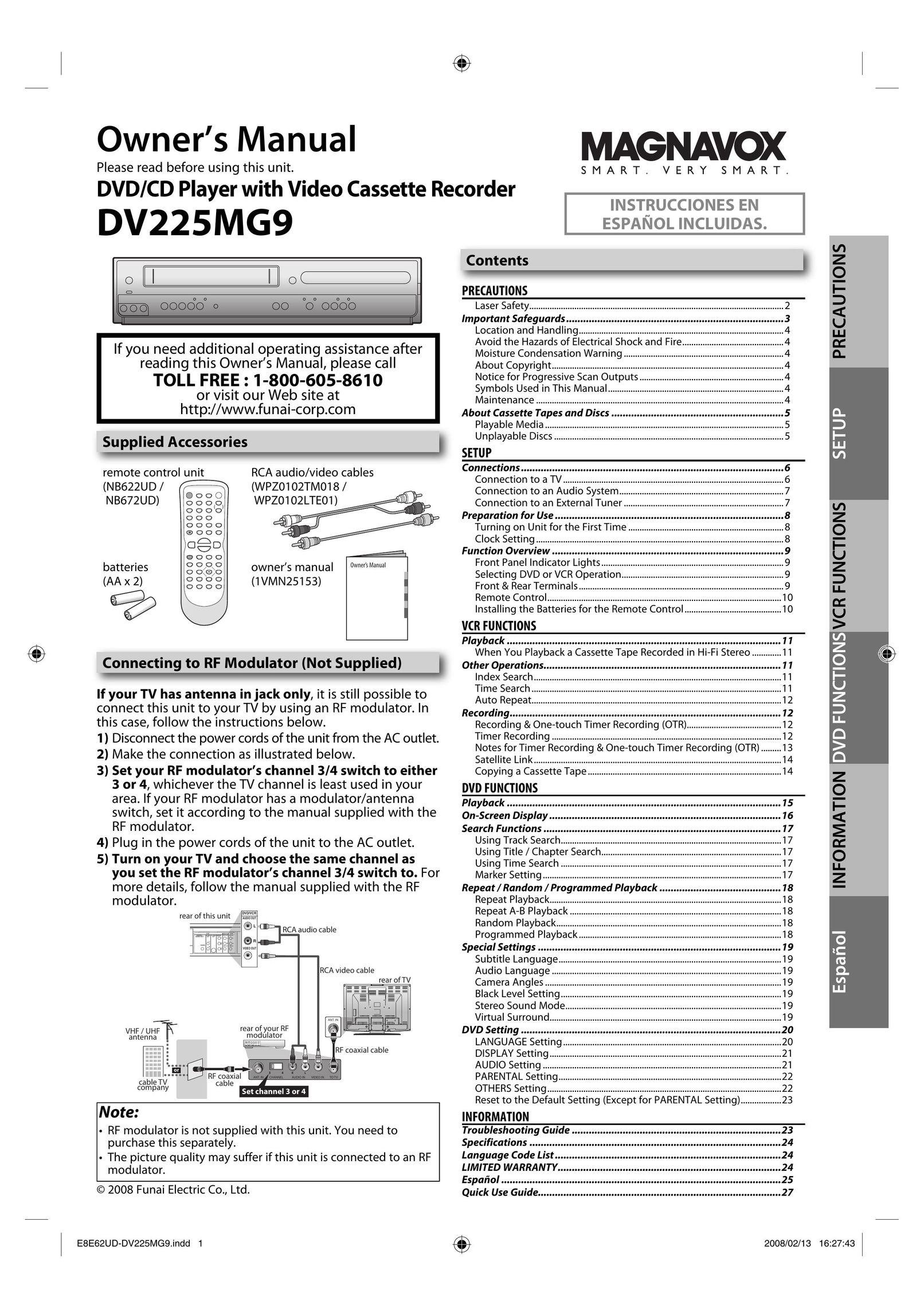 Magnavox DV225MG9 VCR User Manual